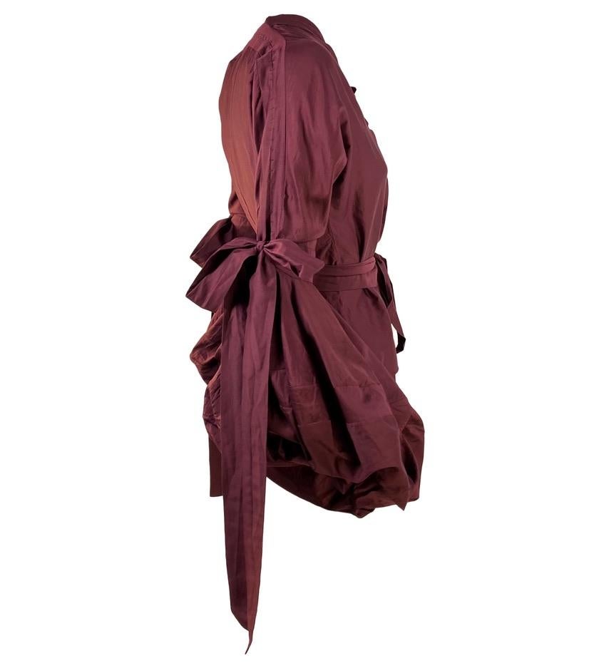 Black F/W 2002 Yves Saint Laurent by Tom Ford Maroon Balloon Sleeve Ribbon Tie blouse For Sale