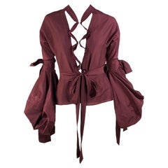 F/W 2002 Yves Saint Laurent by Tom Ford Maroon Balloon Sleeve Ribbon Tie blouse