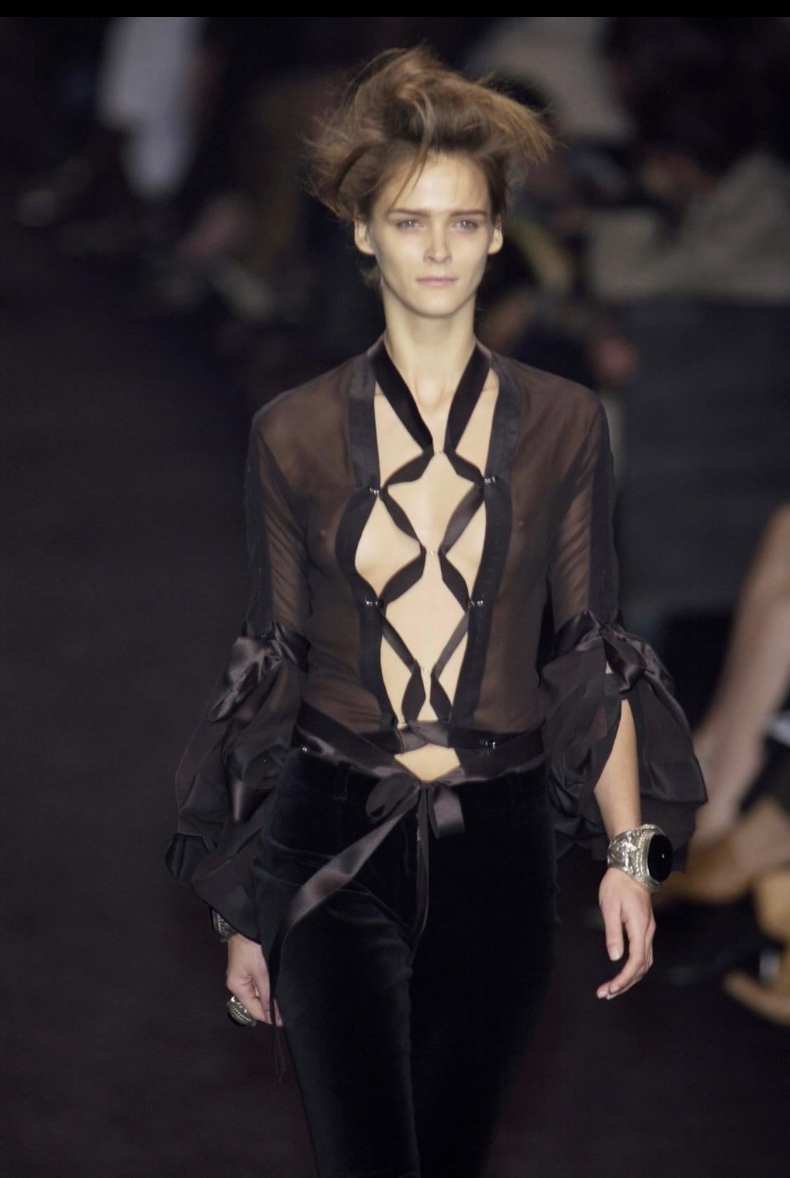 Black F/W 2002 Yves Saint Laurent by Tom Ford Ribbon Lace-Up Blouse Runway
