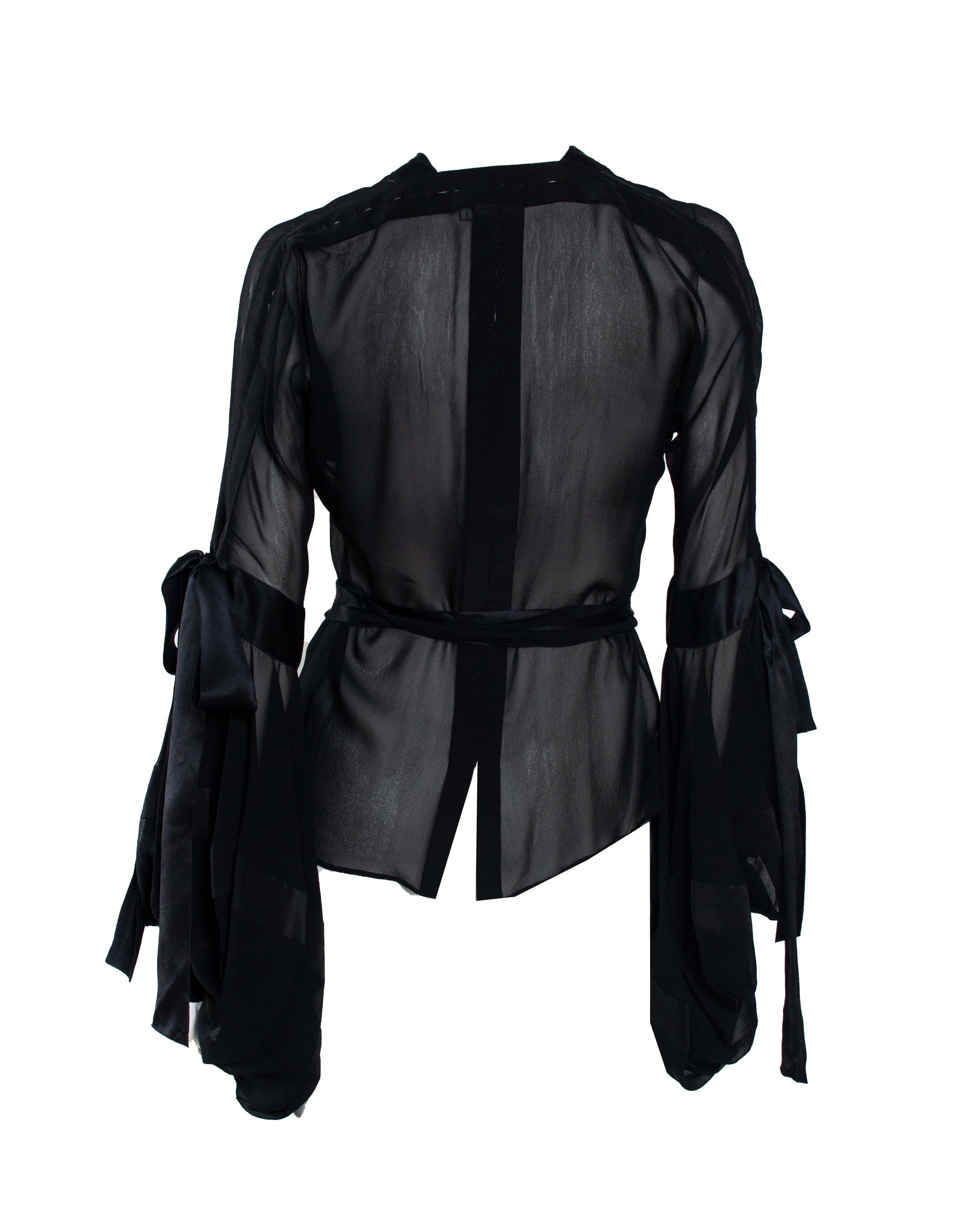 F/W 2002 Yves Saint Laurent by Tom Ford Ribbon Lace-Up Blouse Runway 2