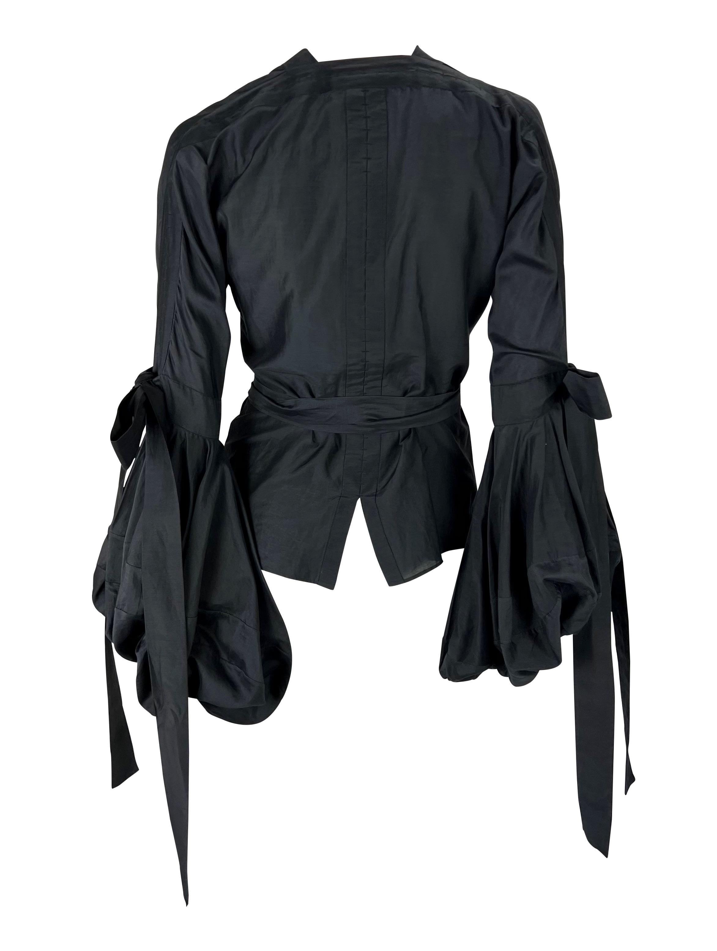 F/W 2002 Yves Saint Laurent by Tom Ford Ribbon Tie Balloon Sleeve Black Blouse For Sale 1