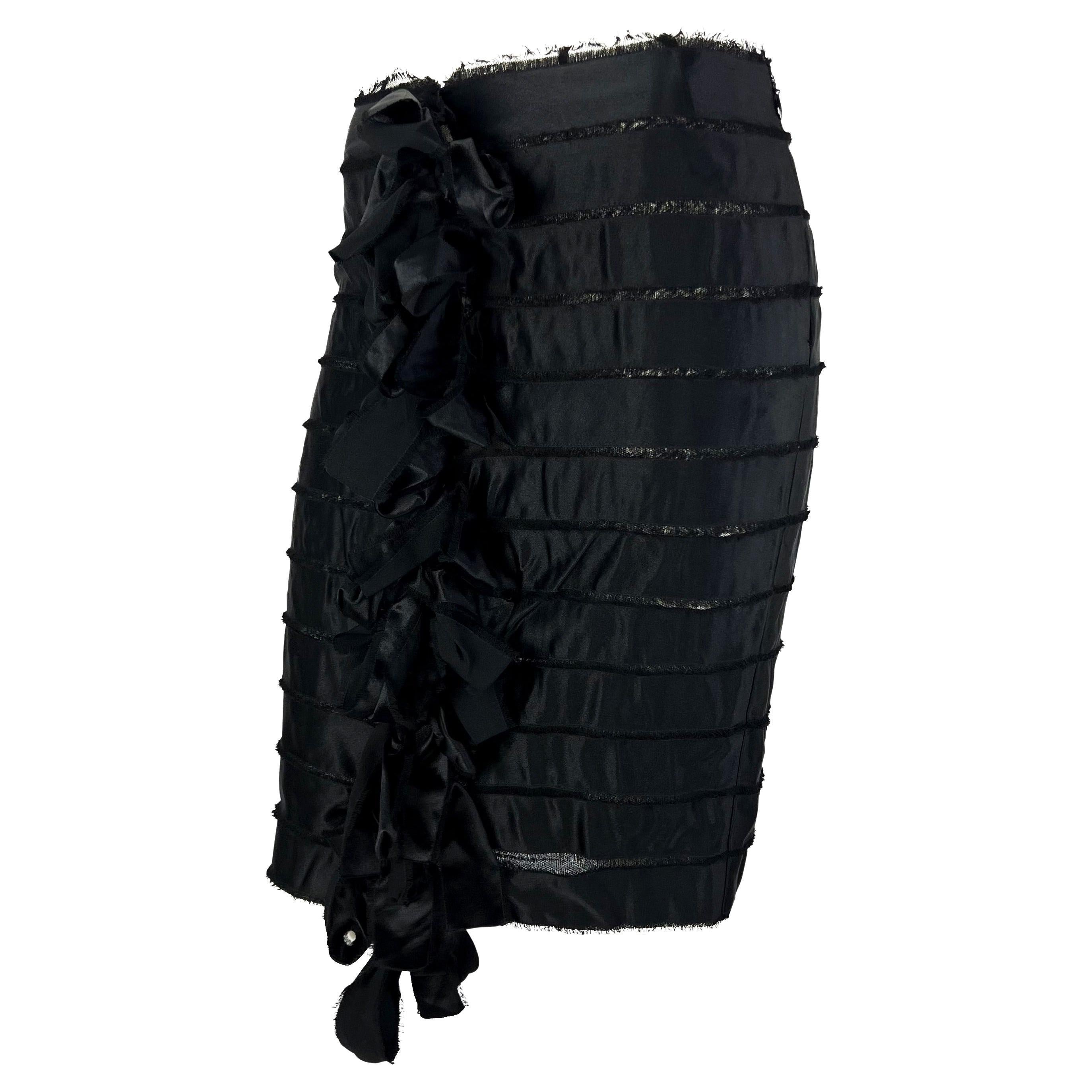F/W 2002 Yves Saint Laurent by Tom Ford Runway Black Satin Ribbon Tulle Skirt For Sale 1