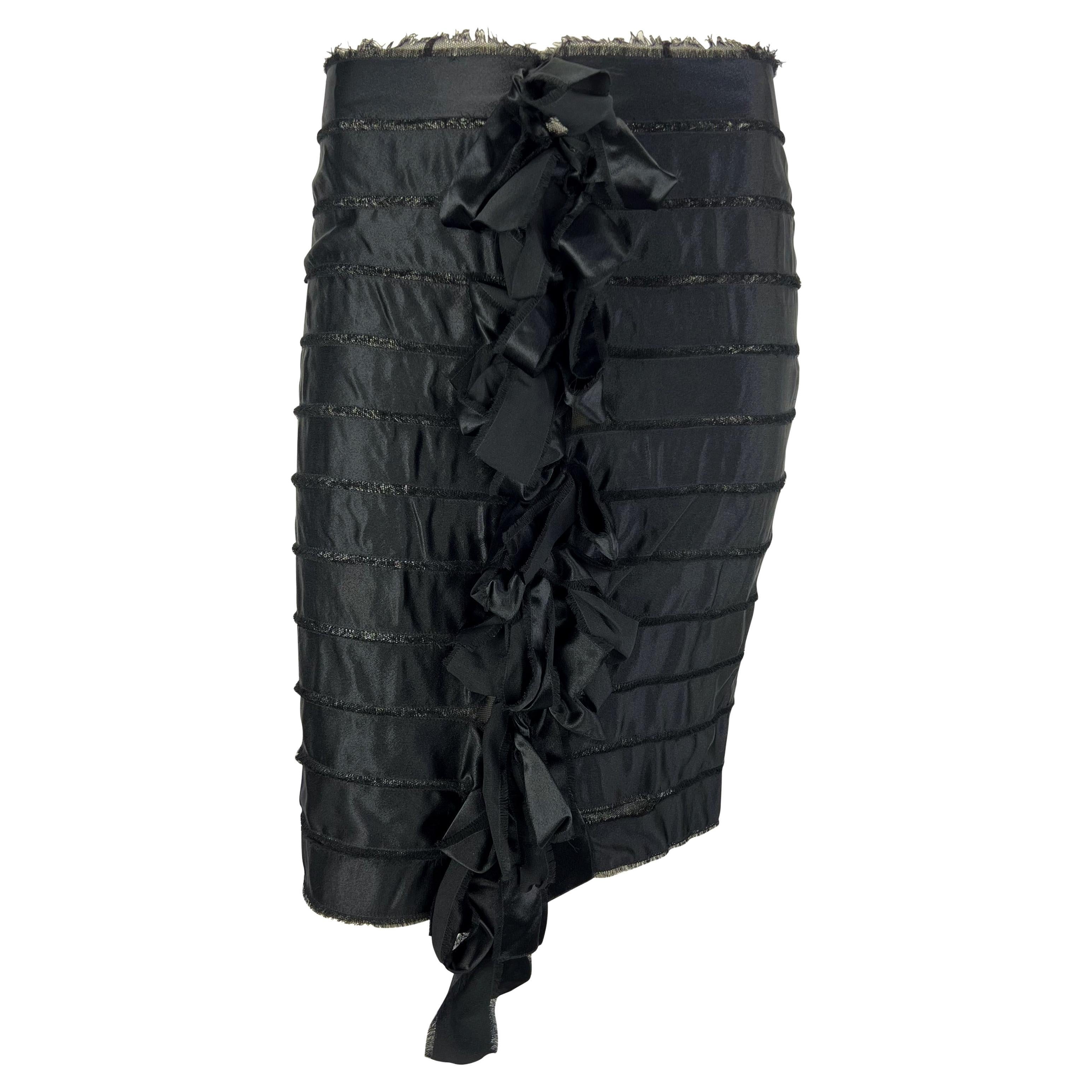 F/W 2002 Yves Saint Laurent by Tom Ford Runway Black Satin Ribbon Tulle Skirt For Sale