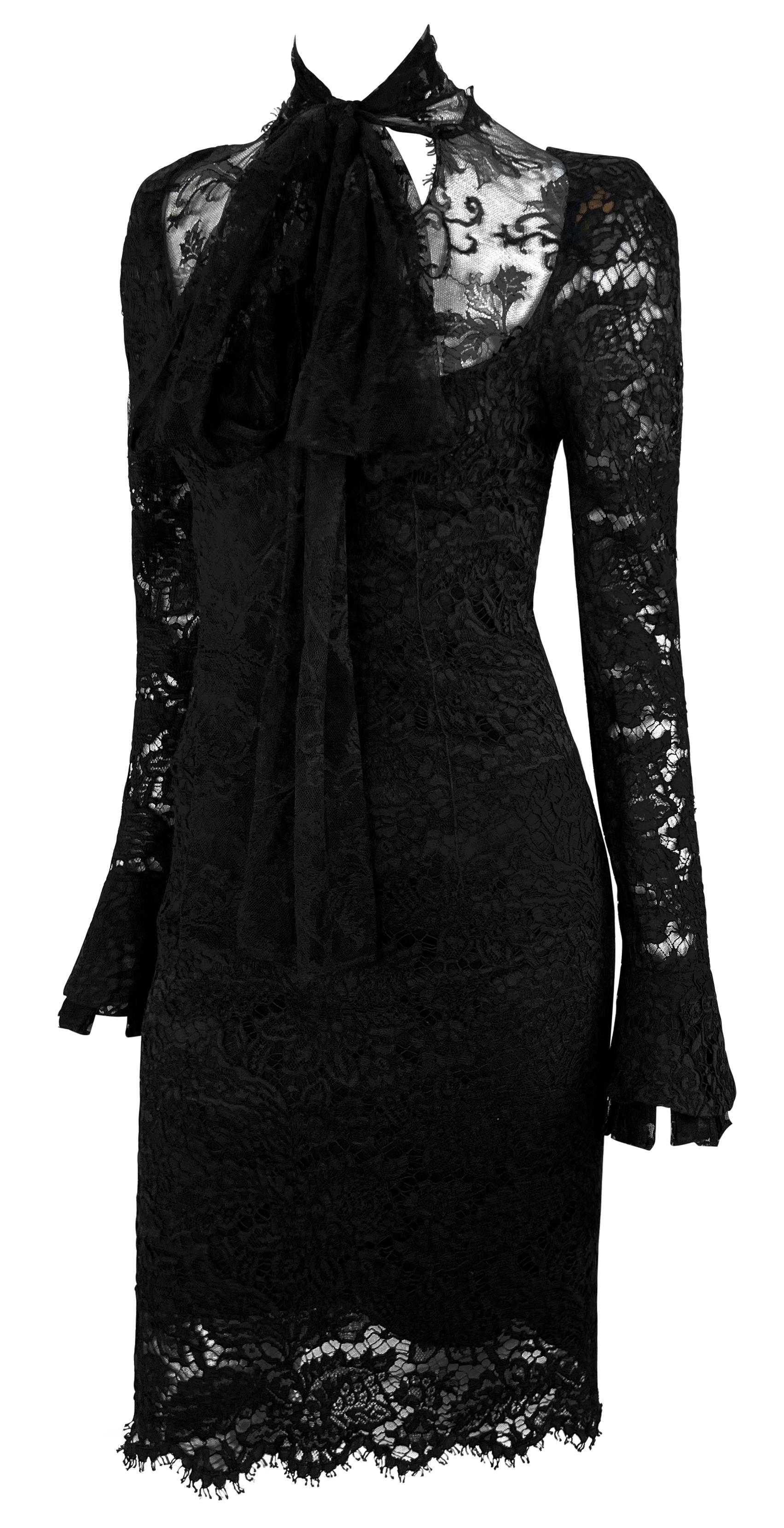 Women's F/W 2002 Yves Saint Laurent by Tom Ford Runway Semi Sheer Black Lace Poet Dress