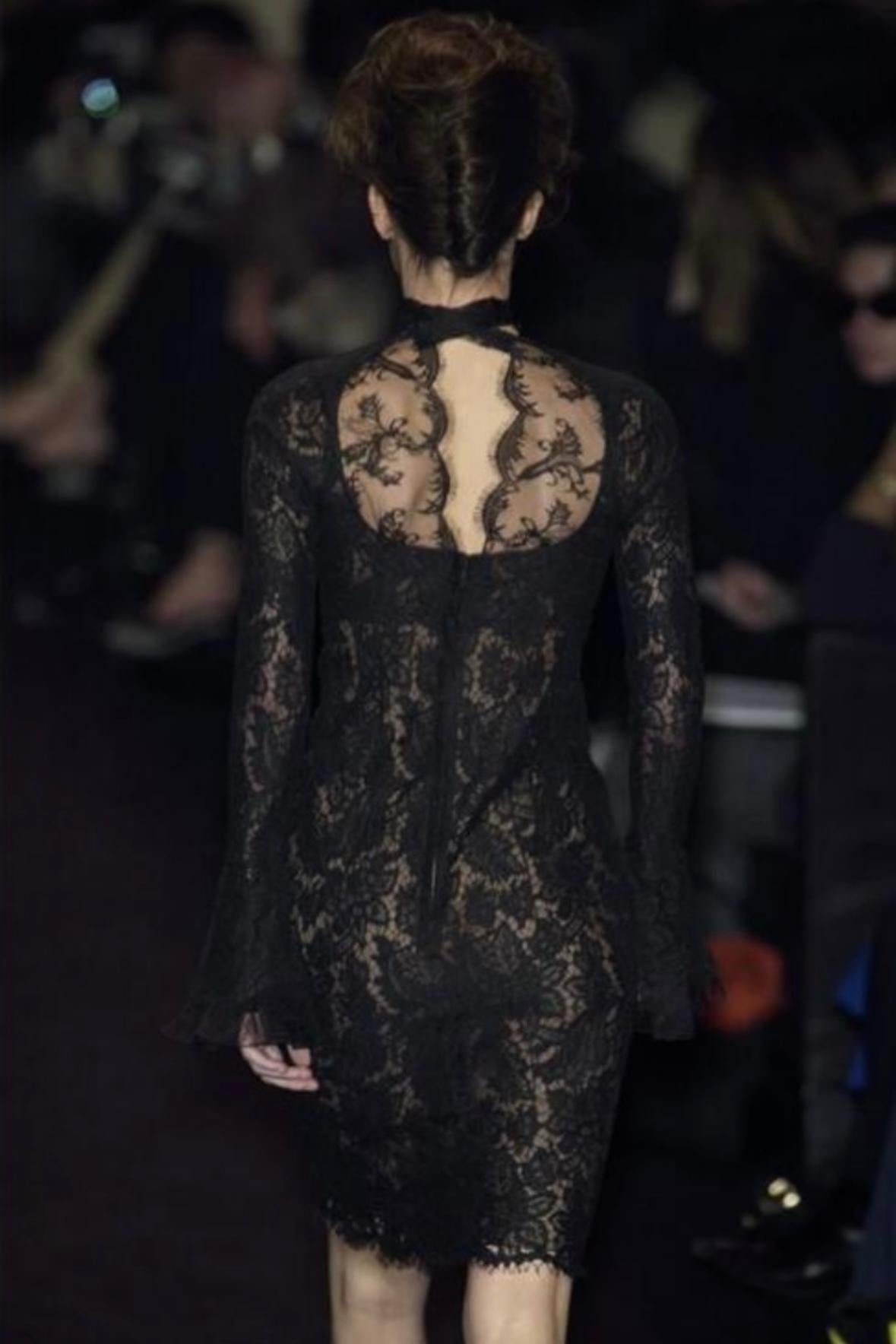 F/W 2002 Yves Saint Laurent by Tom Ford Runway Semi Sheer Black Lace Poet Dress 2