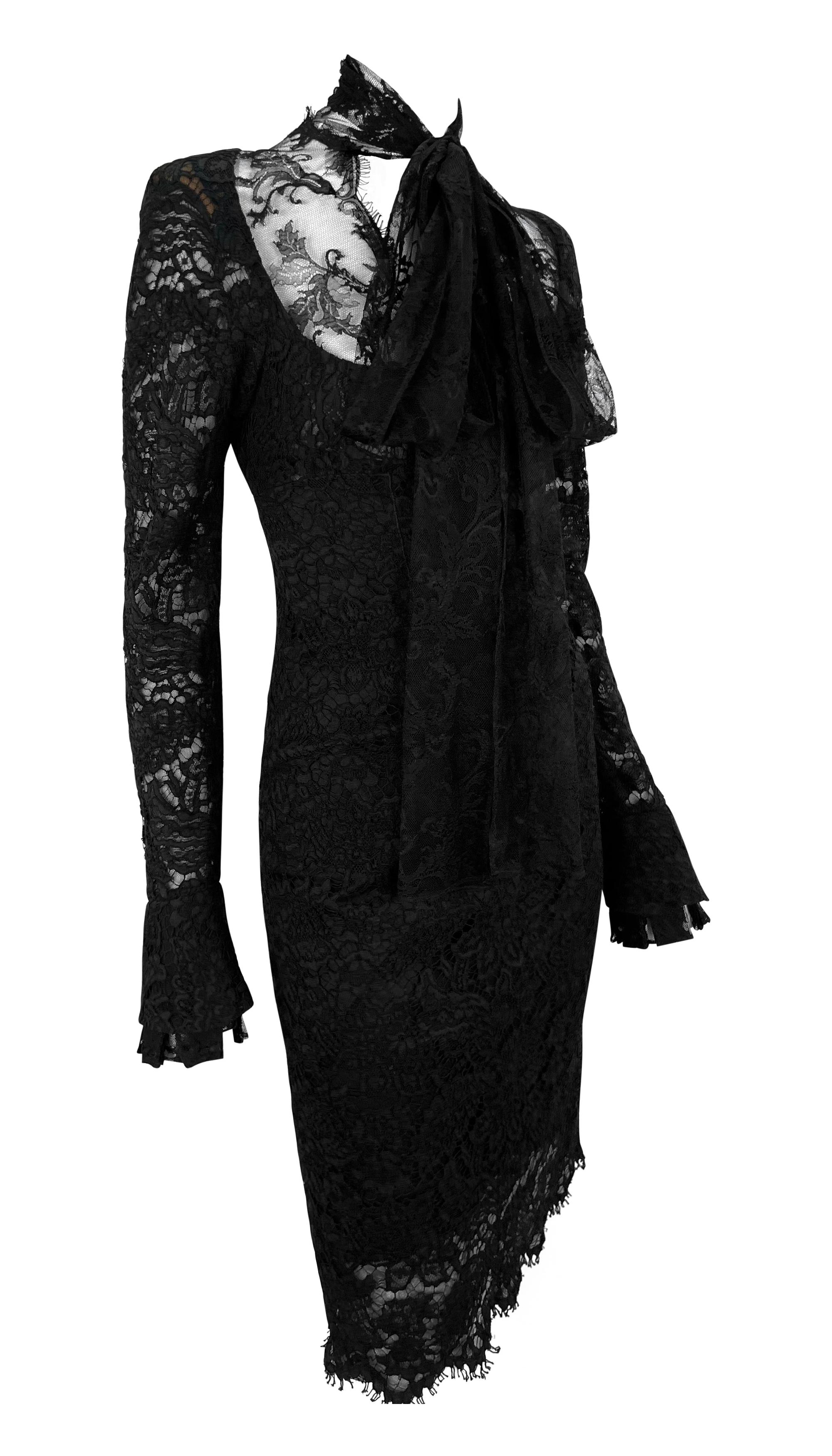 F/W 2002 Yves Saint Laurent by Tom Ford Runway Semi Sheer Black Lace Poet Dress 3