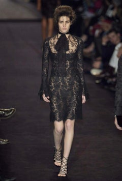 F/W 2002 Yves Saint Laurent by Tom Ford Runway Sheer Black Lace Poet's Dress