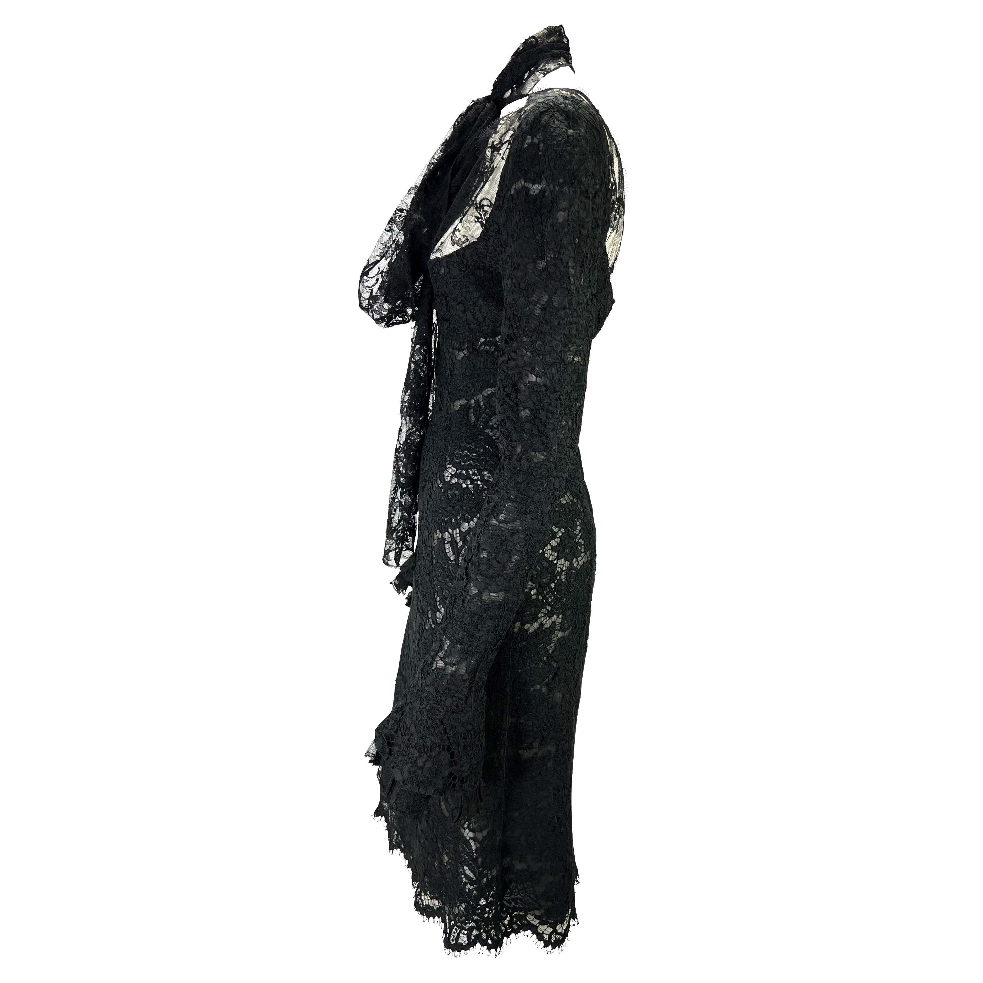 F/W 2002 Yves Saint Laurent by Tom Ford Runway Sheer Black Lace Poet's Dress In Excellent Condition For Sale In West Hollywood, CA