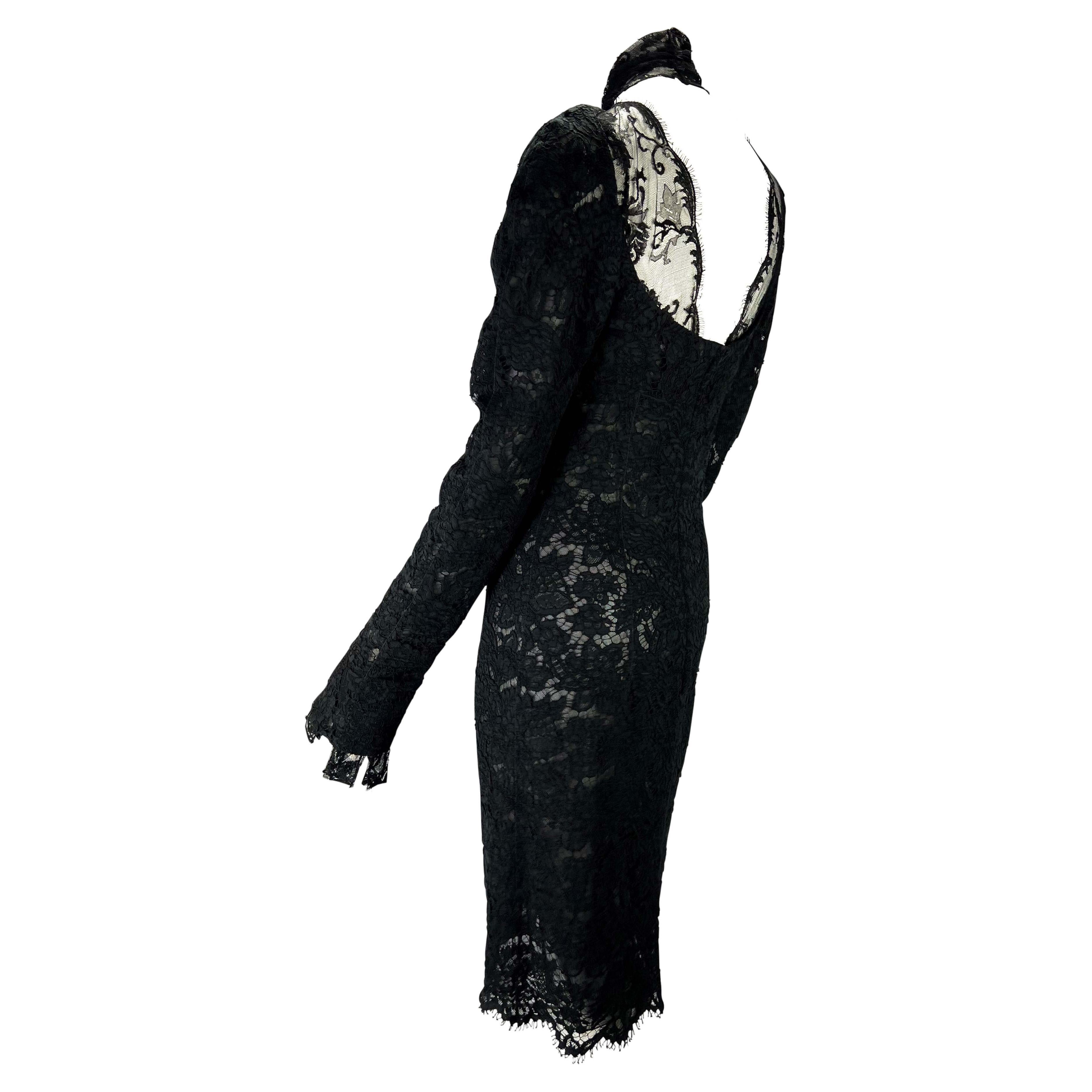 Women's F/W 2002 Yves Saint Laurent by Tom Ford Runway Sheer Black Lace Poet's Dress For Sale
