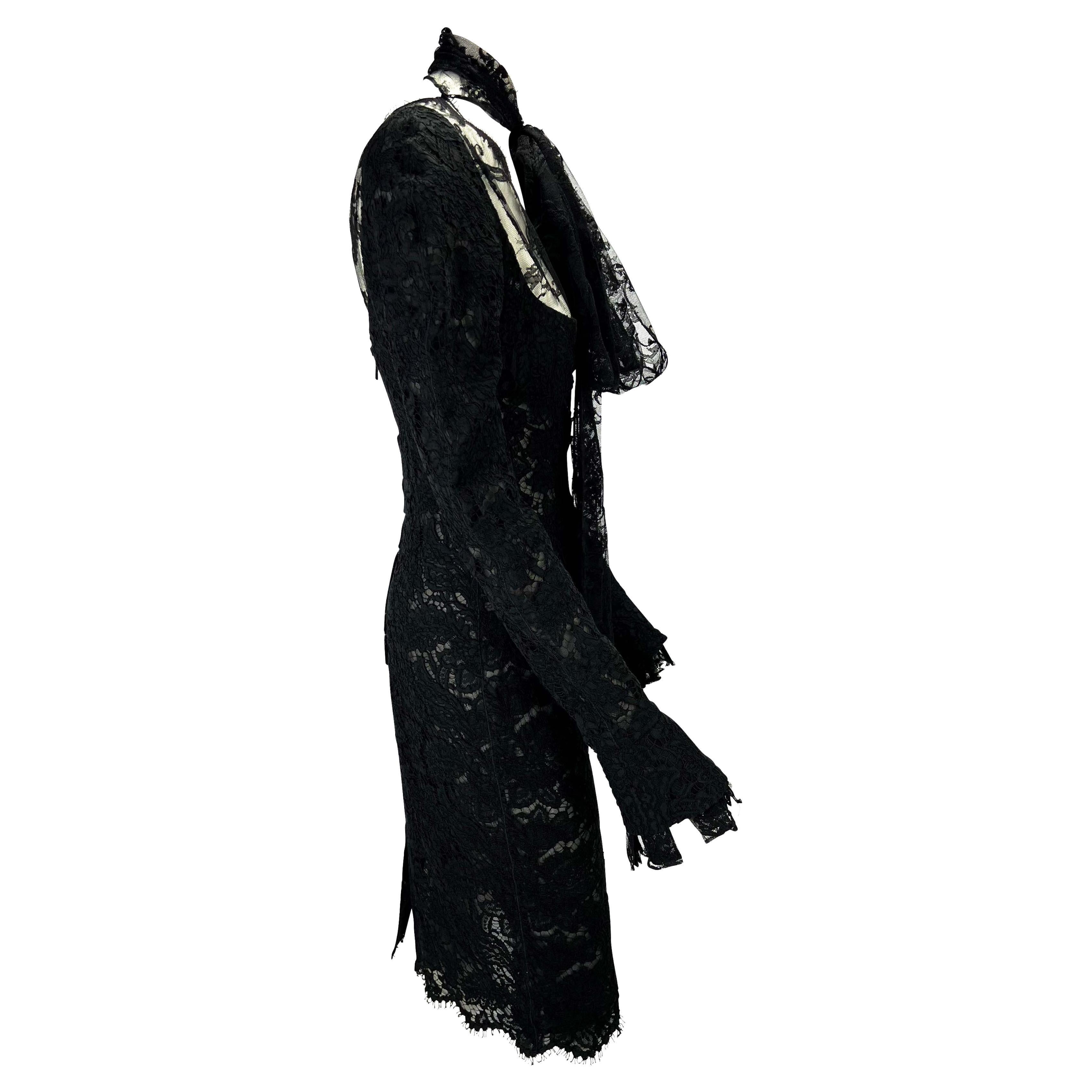 F/W 2002 Yves Saint Laurent by Tom Ford Runway Sheer Black Lace Poet's Dress For Sale 2