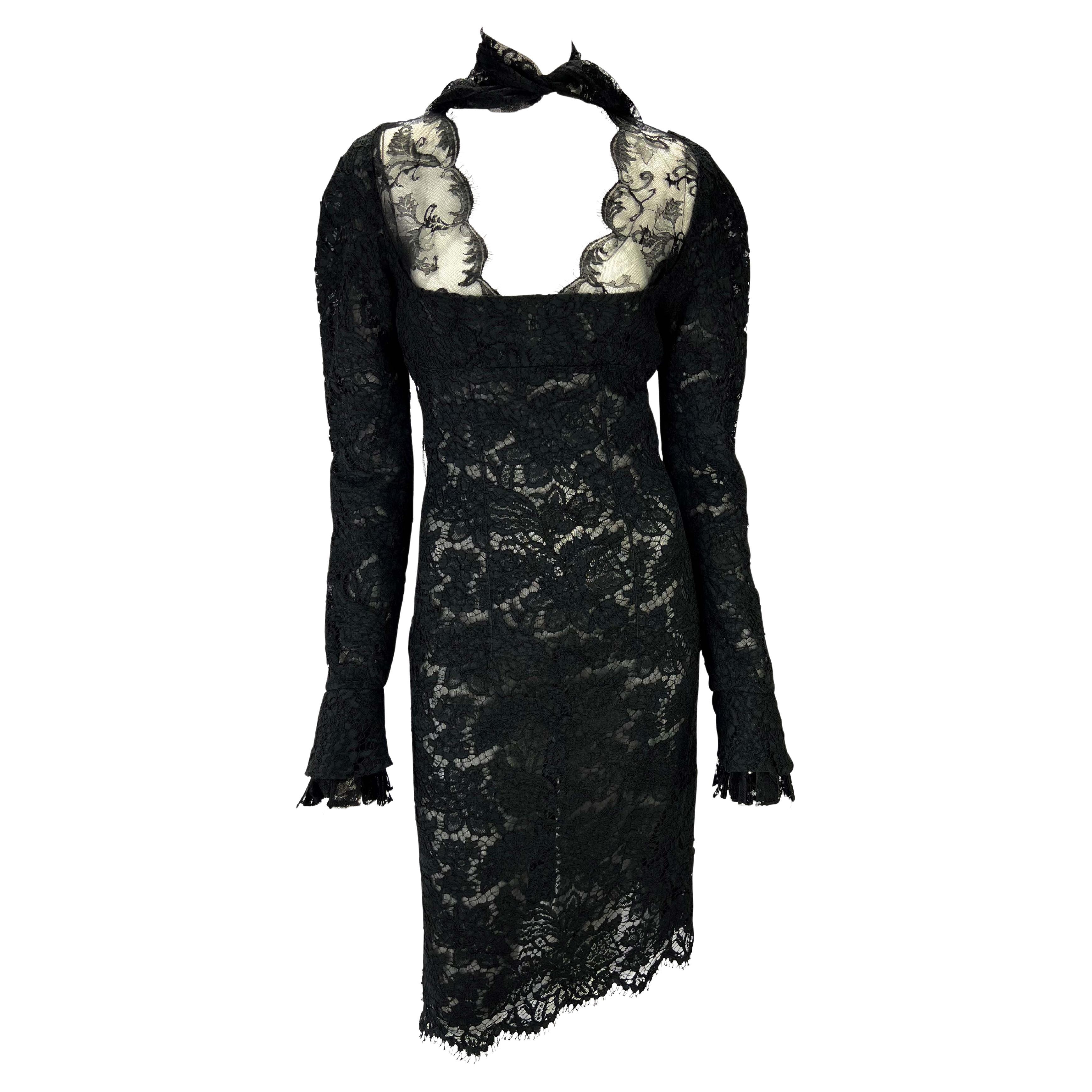 F/W 2002 Yves Saint Laurent by Tom Ford Runway Sheer Black Lace Poet's Dress For Sale 6