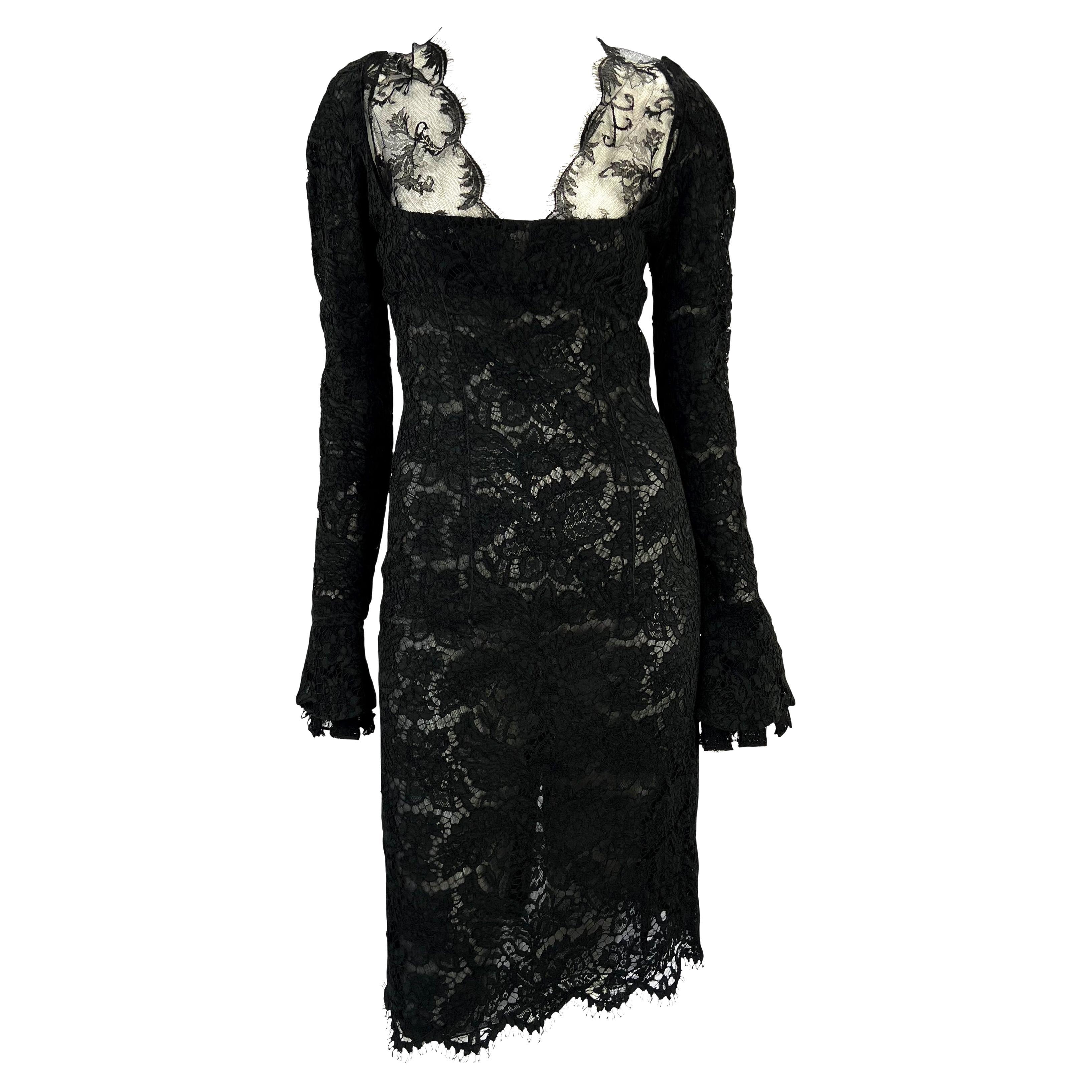 NWT F/W 2002 Yves Saint Laurent by Tom Ford Runway Sheer Lace Dress For Sale