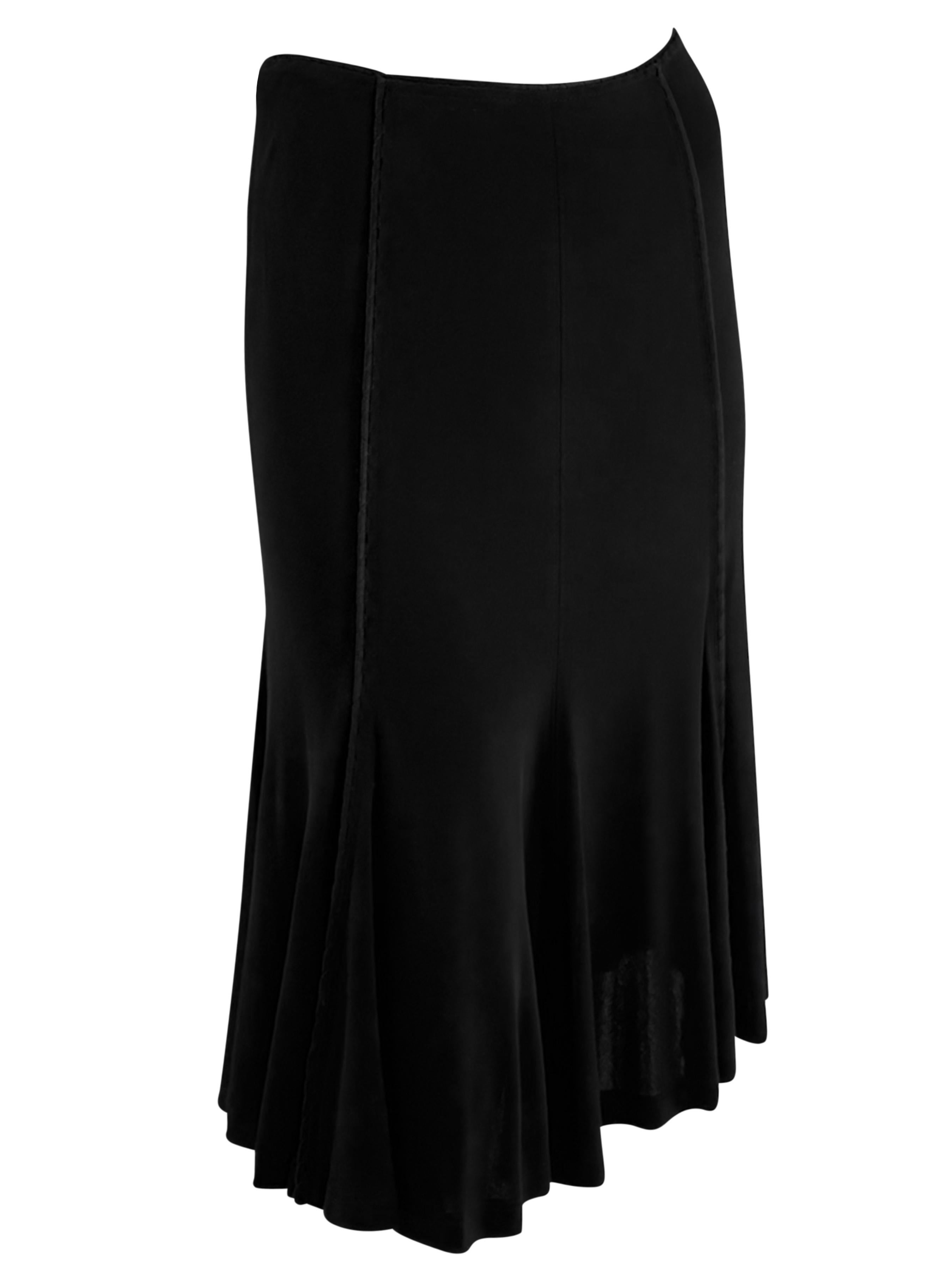 F/W 2002 Yves Saint Laurent by Tom Ford Satin Trim Black Bodycon Flare Skirt en vente 2
