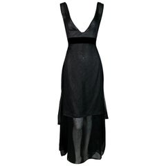 F/W 2002 Yves Saint Laurent Tom Ford Runway Sheer Black Plunging Gown Dress