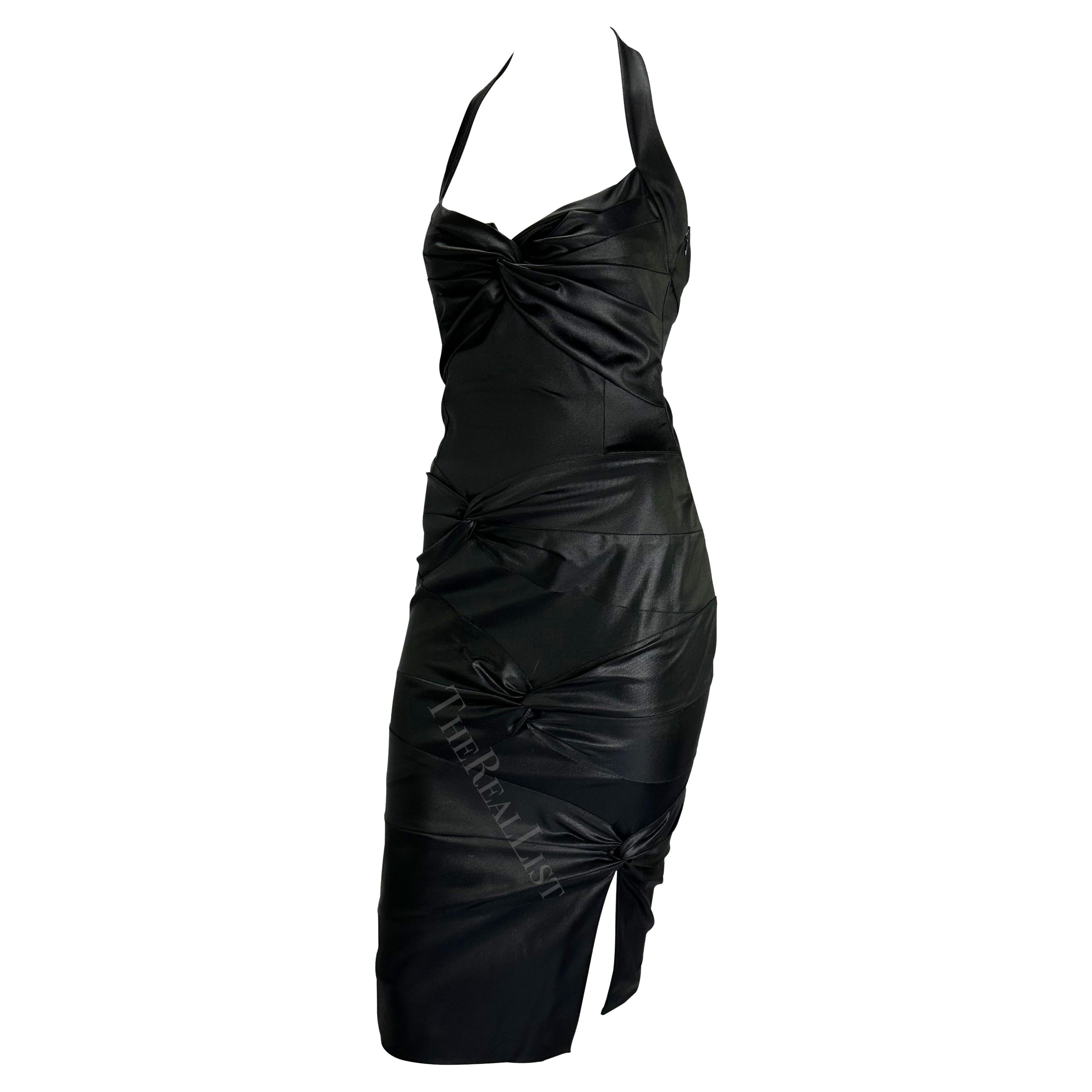 F/W 2003 Christian Dior by John Galliano Black Bodycon Stretch Knot Halter Dress For Sale