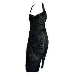 F/W 2003 Christian Dior by John Galliano Black Bodycon Stretch Knot Halter Dress