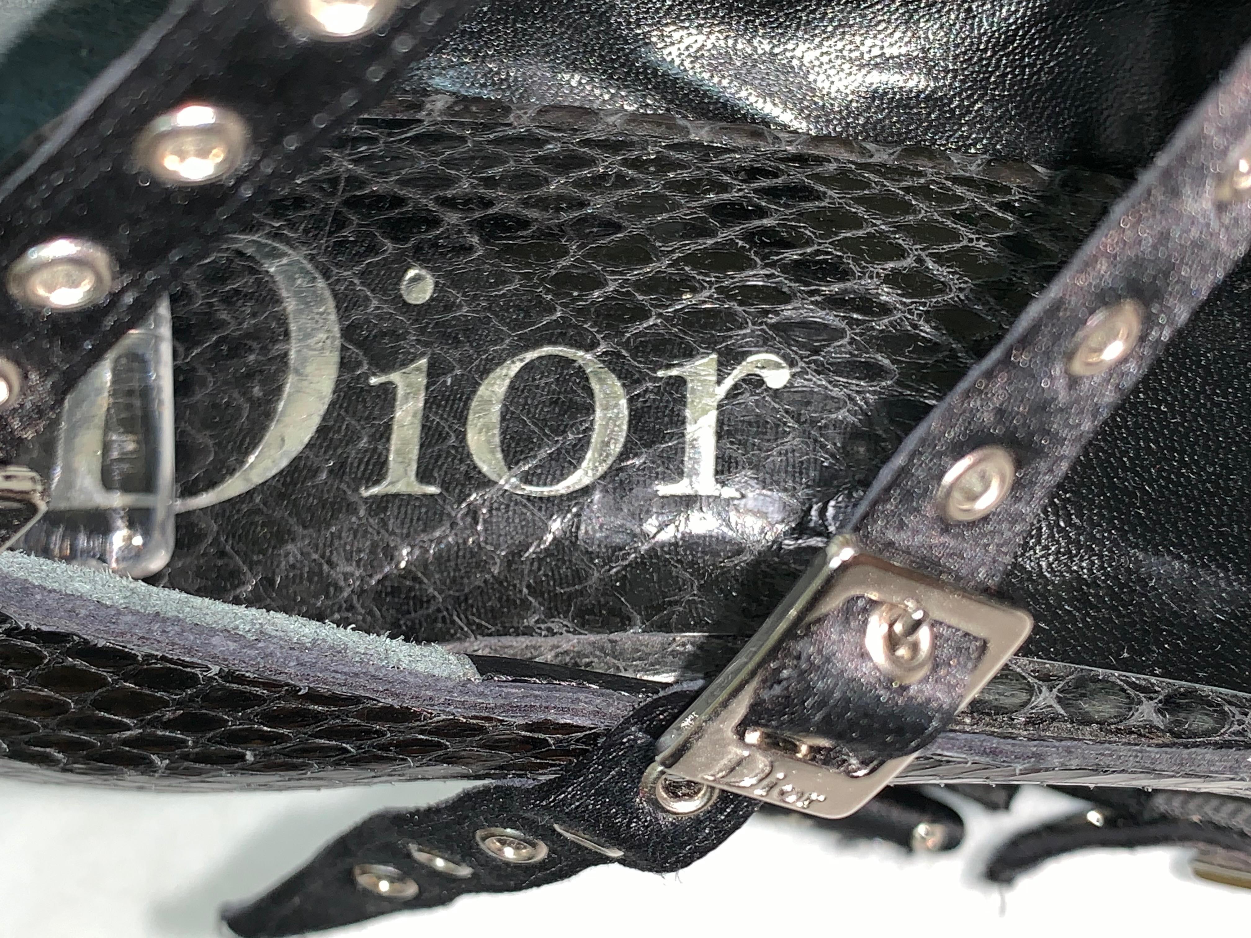 F/W 2003 Christian Dior by John Galliano Black Snakeskin Bow Buckle Heels In Good Condition In Yukon, OK