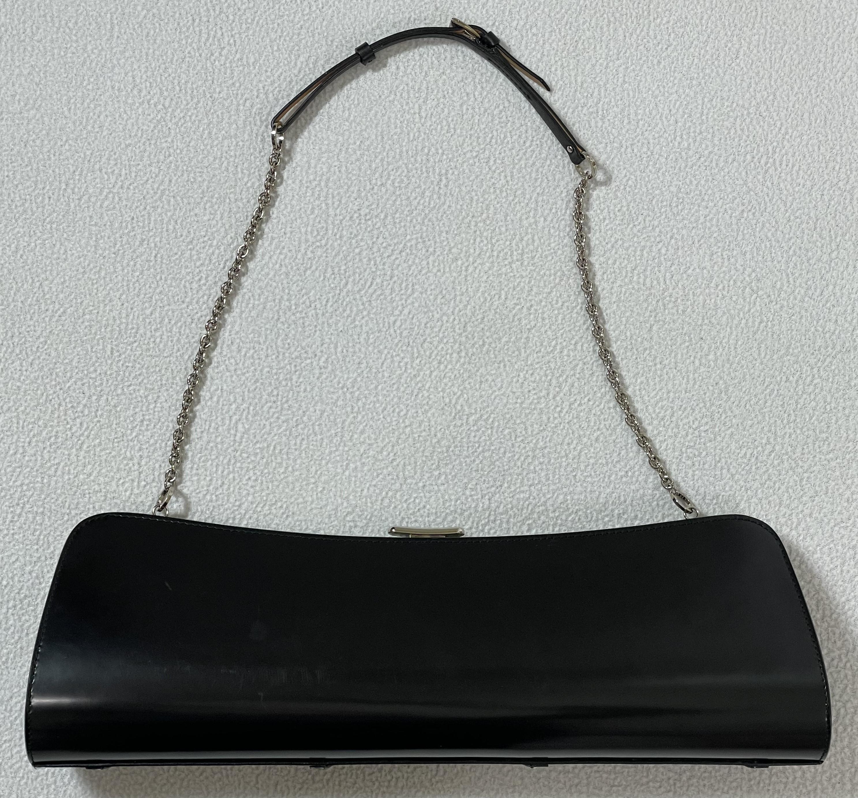 F/W 2003 Christian Dior by John Galliano Hardcore Black Leather Chain Clutch Bag In Good Condition In Yukon, OK