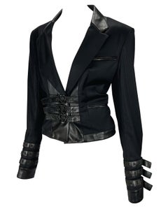 F/W 2003 Christian Dior by John Galliano Leather Bondage Buckle Black Blazer