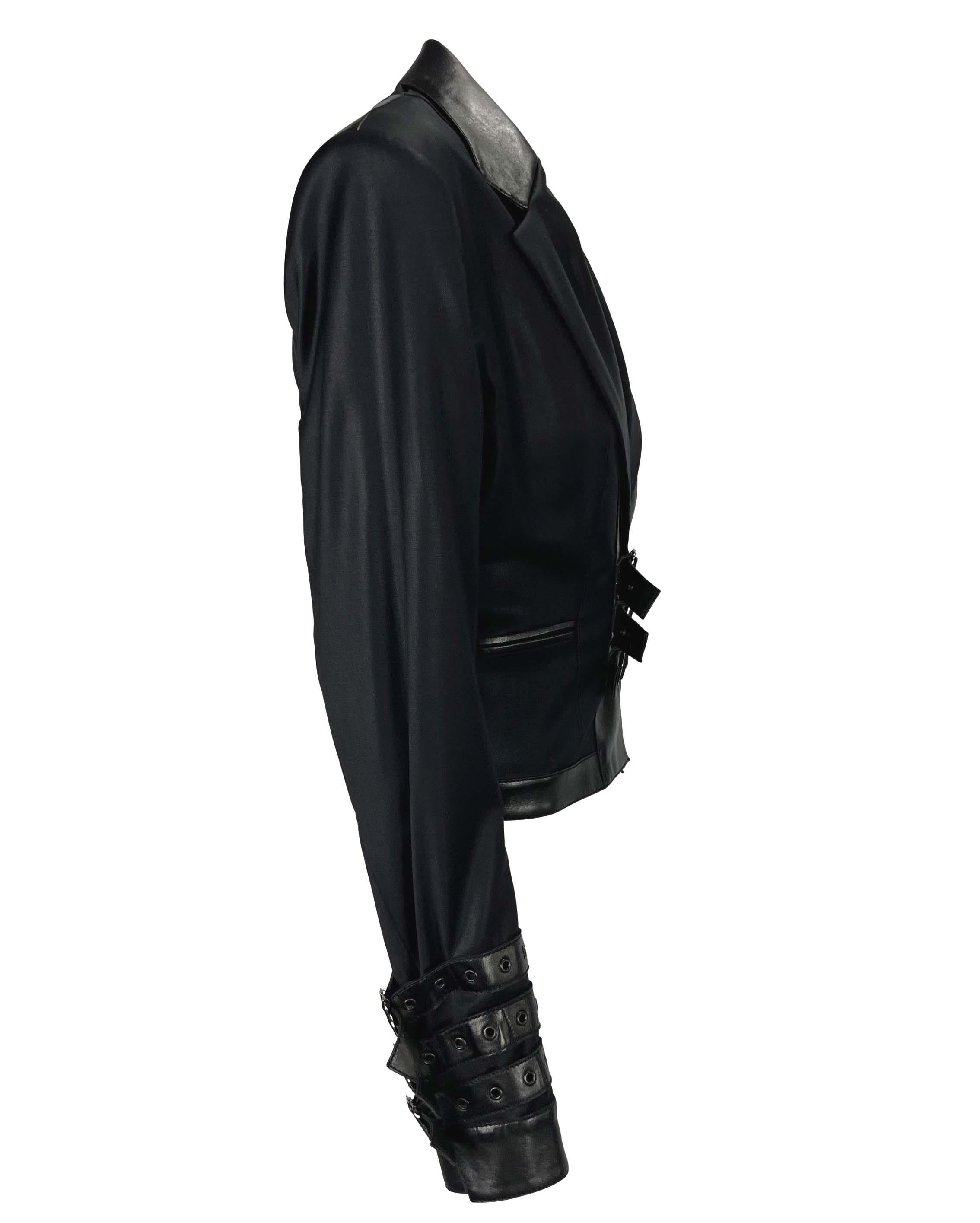 F/W 2003 Christian Dior by John Galliano Leather Bondage Buckle Black Blazer 1