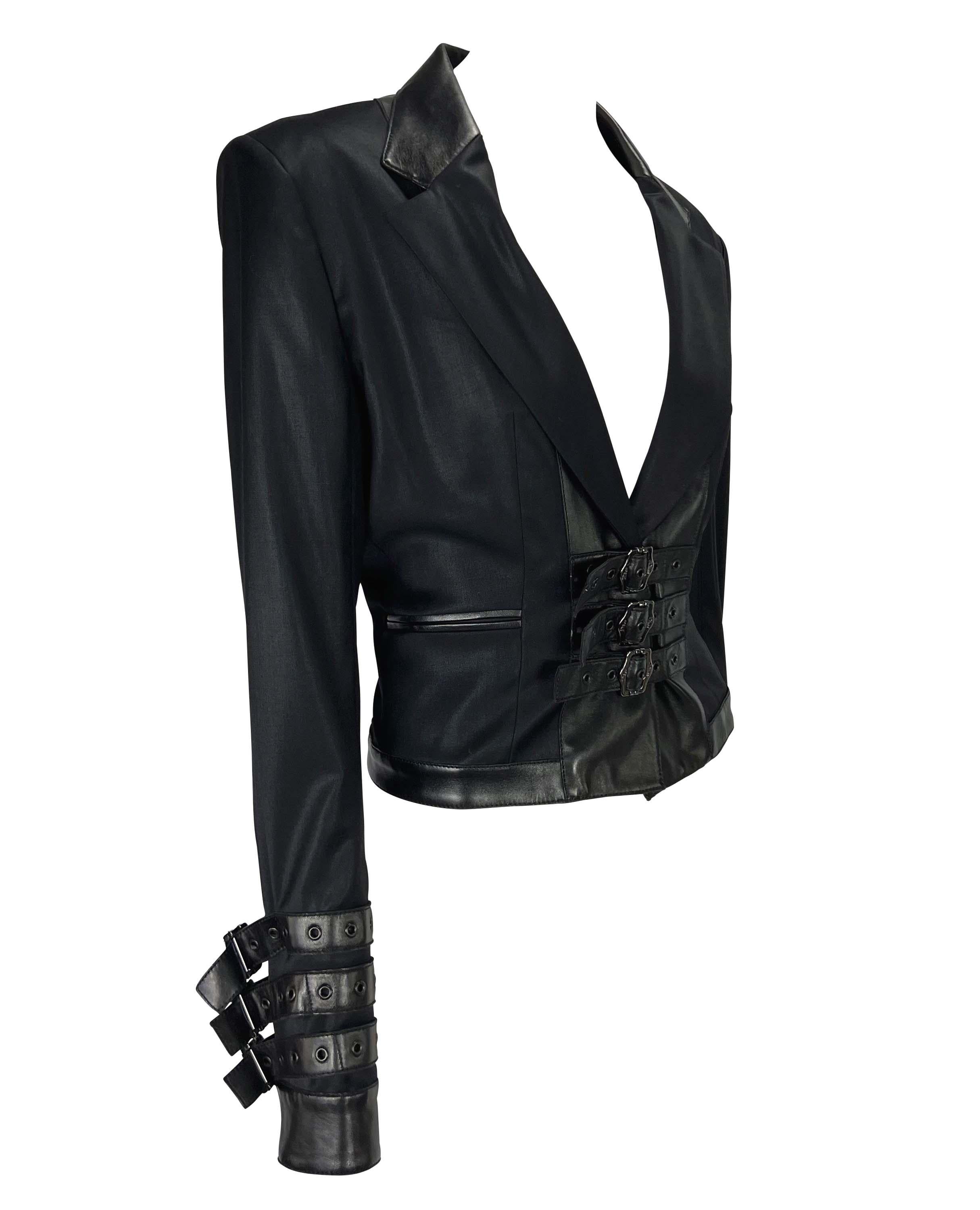F/W 2003 Christian Dior by John Galliano Leather Bondage Buckle Black Blazer 2
