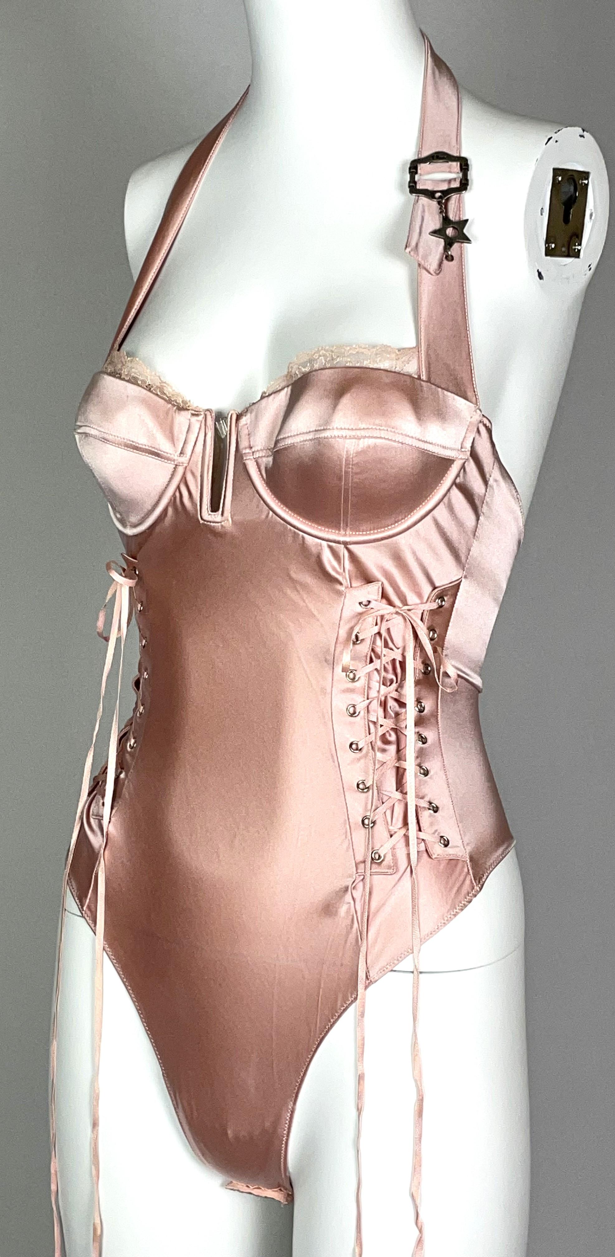 F/W 2003 Christian Dior by John Galliano Pink Satin Corset Thong
