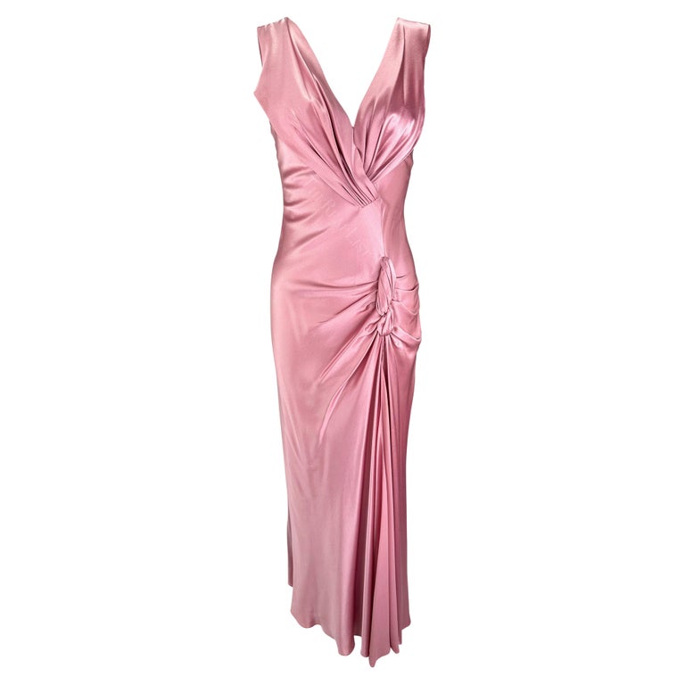 F/W 2003 Christian Dior by John Galliano Rose Pink Silk Satin High Slit Gown  at 1stDibs