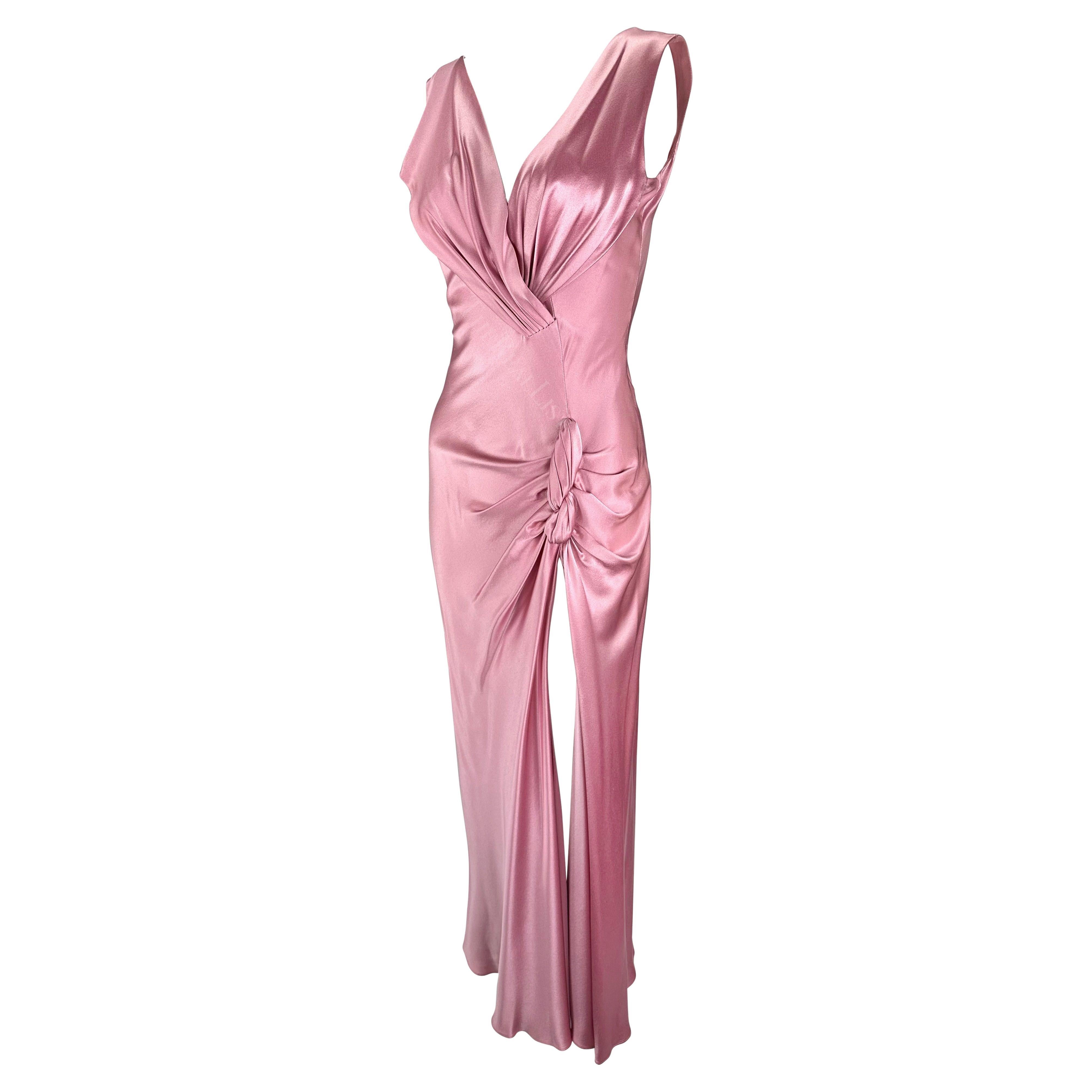 F/W 2003 Christian Dior by John Galliano Rose Pink Silk Satin High Slit Gown In Excellent Condition For Sale In West Hollywood, CA