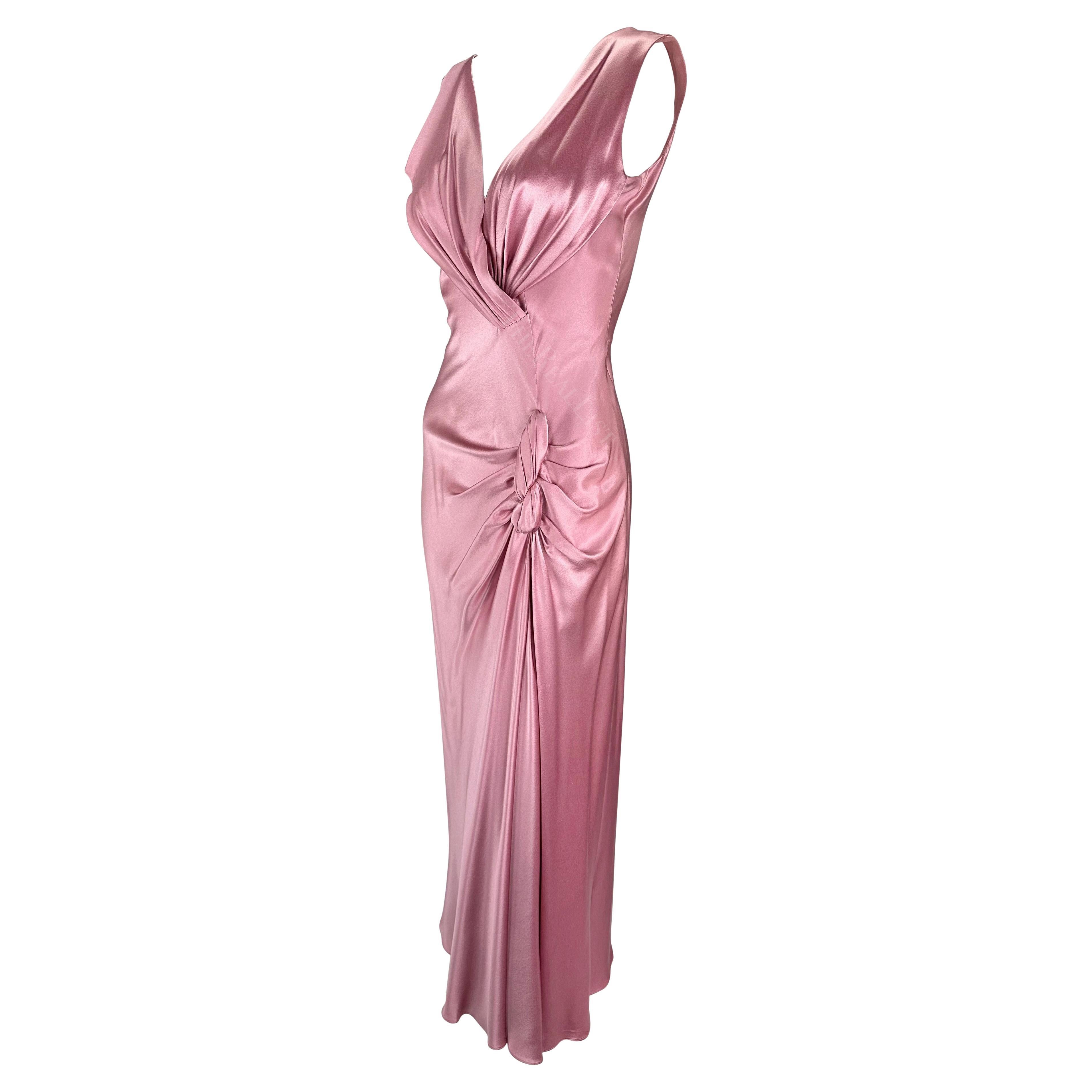 Women's F/W 2003 Christian Dior by John Galliano Rose Pink Silk Satin High Slit Gown For Sale