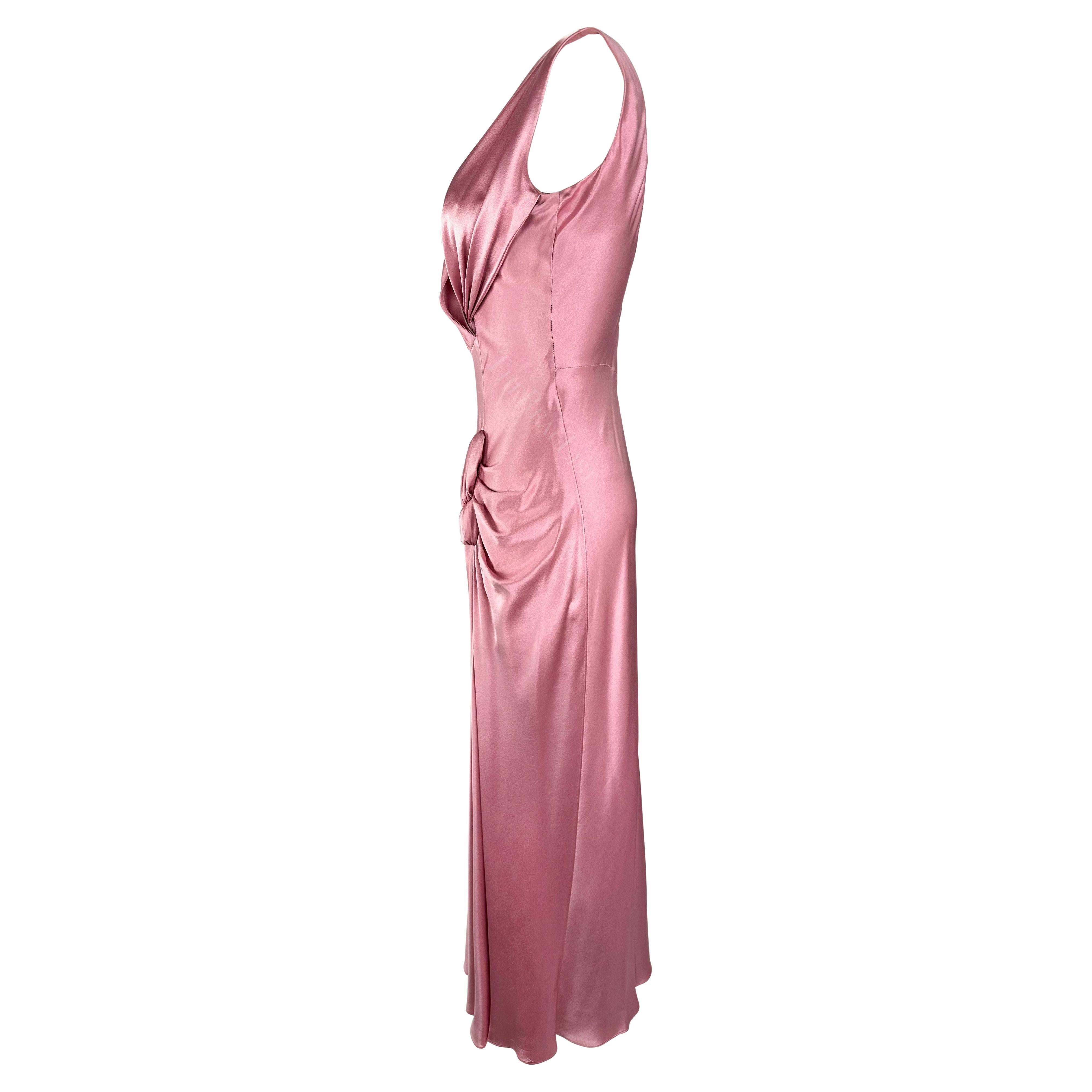 F/W 2003 Christian Dior by John Galliano Rose Pink Silk Satin High Slit Gown For Sale 1