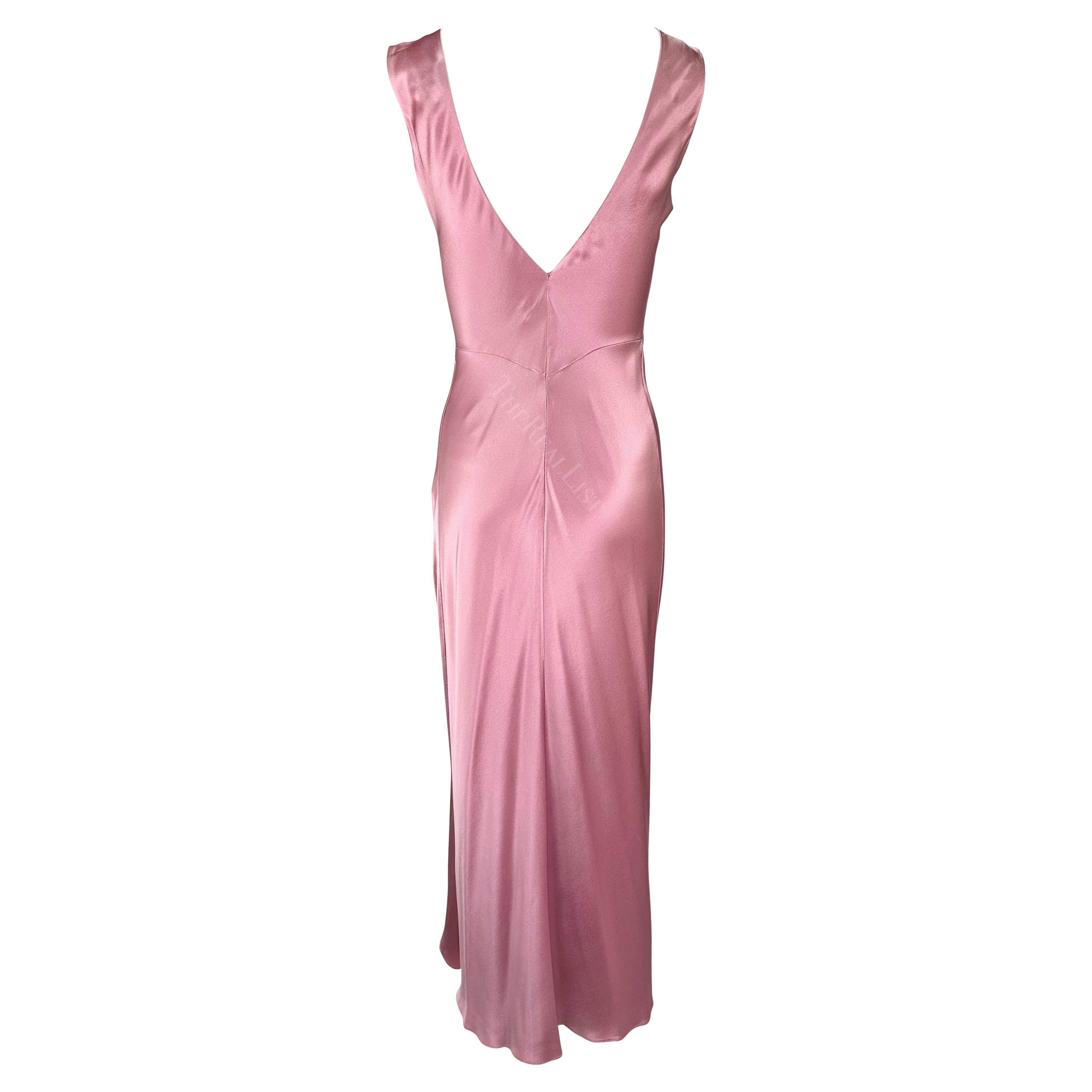 F/W 2003 Christian Dior by John Galliano Rose Pink Silk Satin High Slit Gown For Sale 2