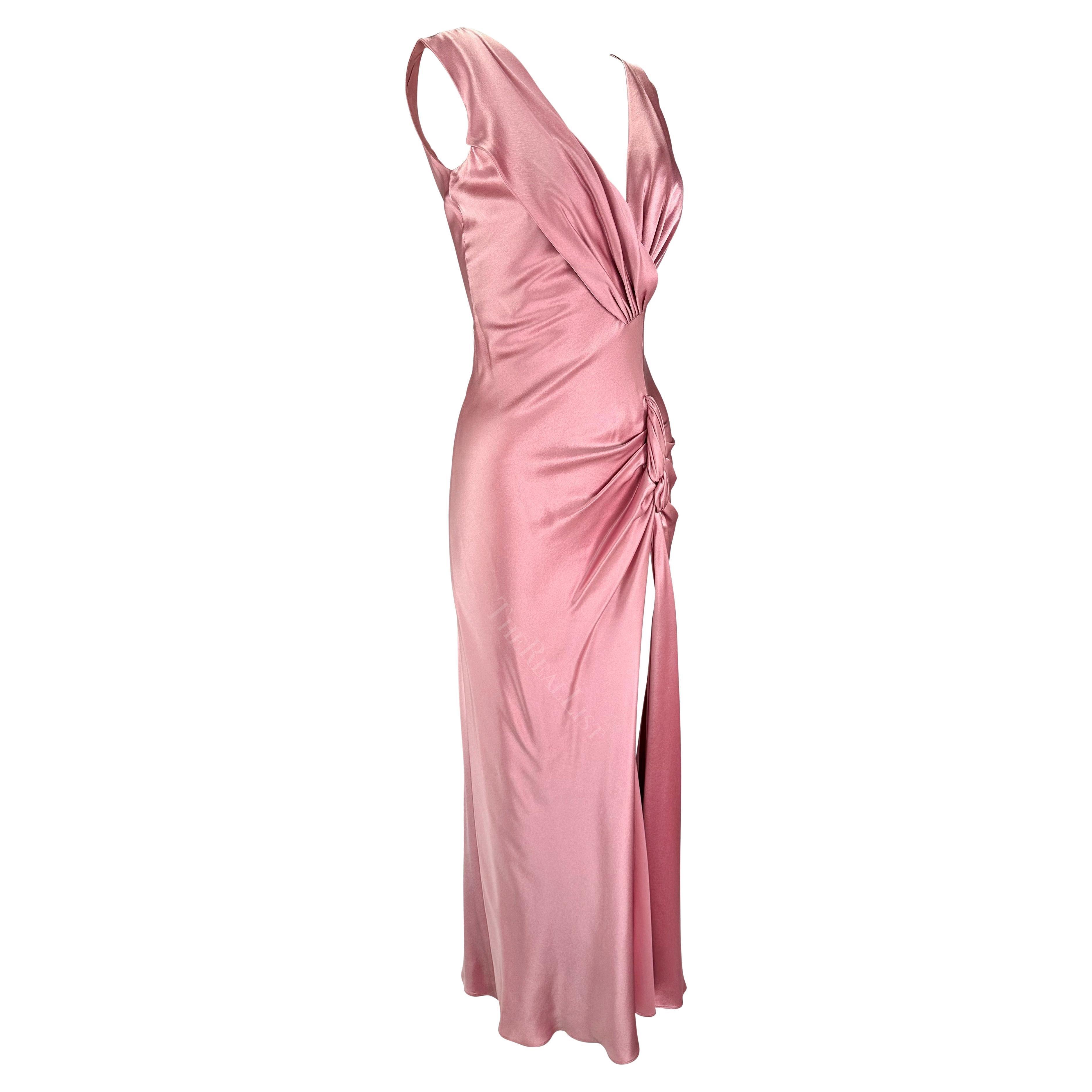 F/W 2003 Christian Dior by John Galliano Rose Pink Silk Satin High Slit Gown For Sale 5