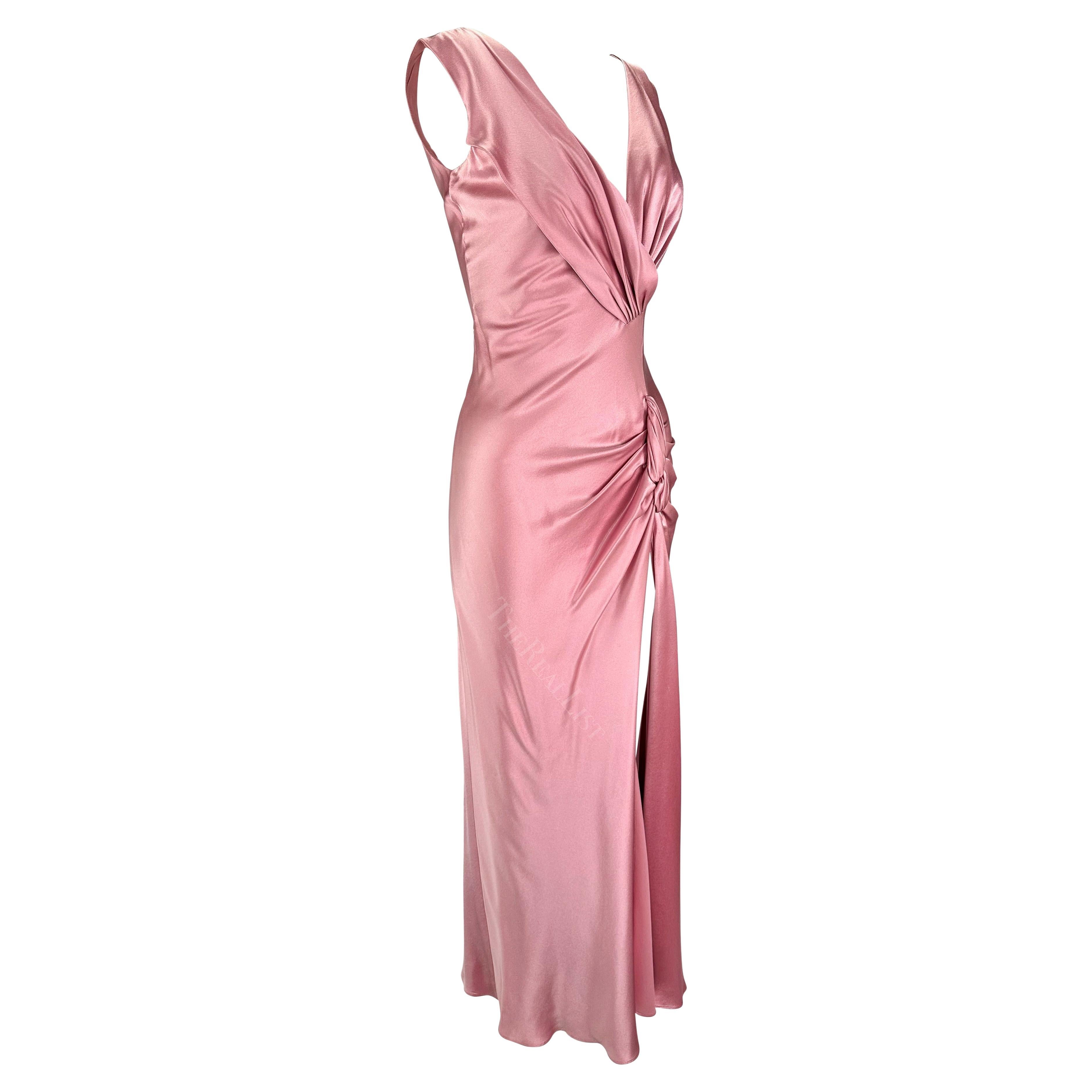 F/W 2003 Christian Dior by John Galliano Rose Pink Silk Satin High Slit Gown For Sale 4