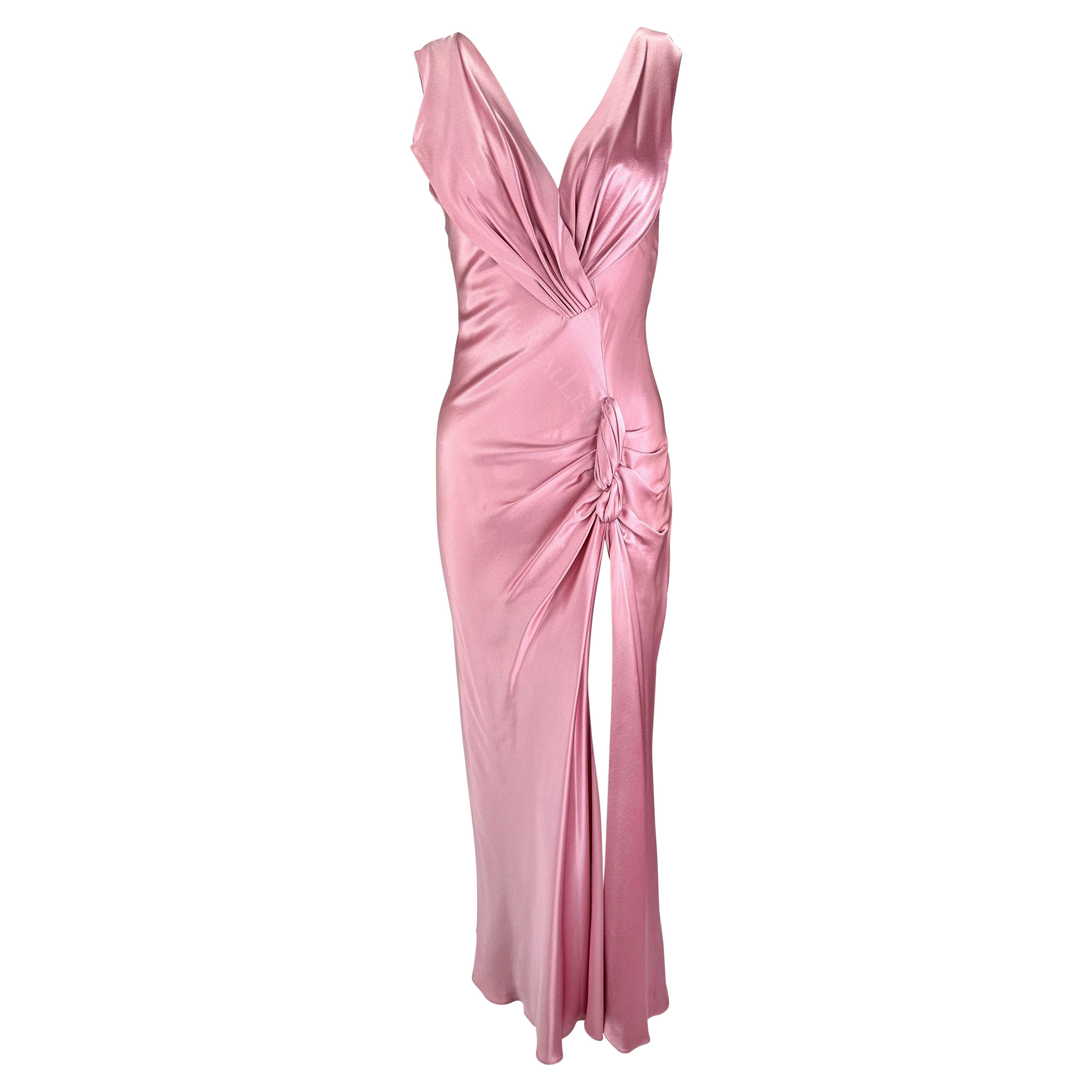 F/W 2003 Christian Dior by John Galliano Rose Pink Silk Satin High Slit Gown For Sale