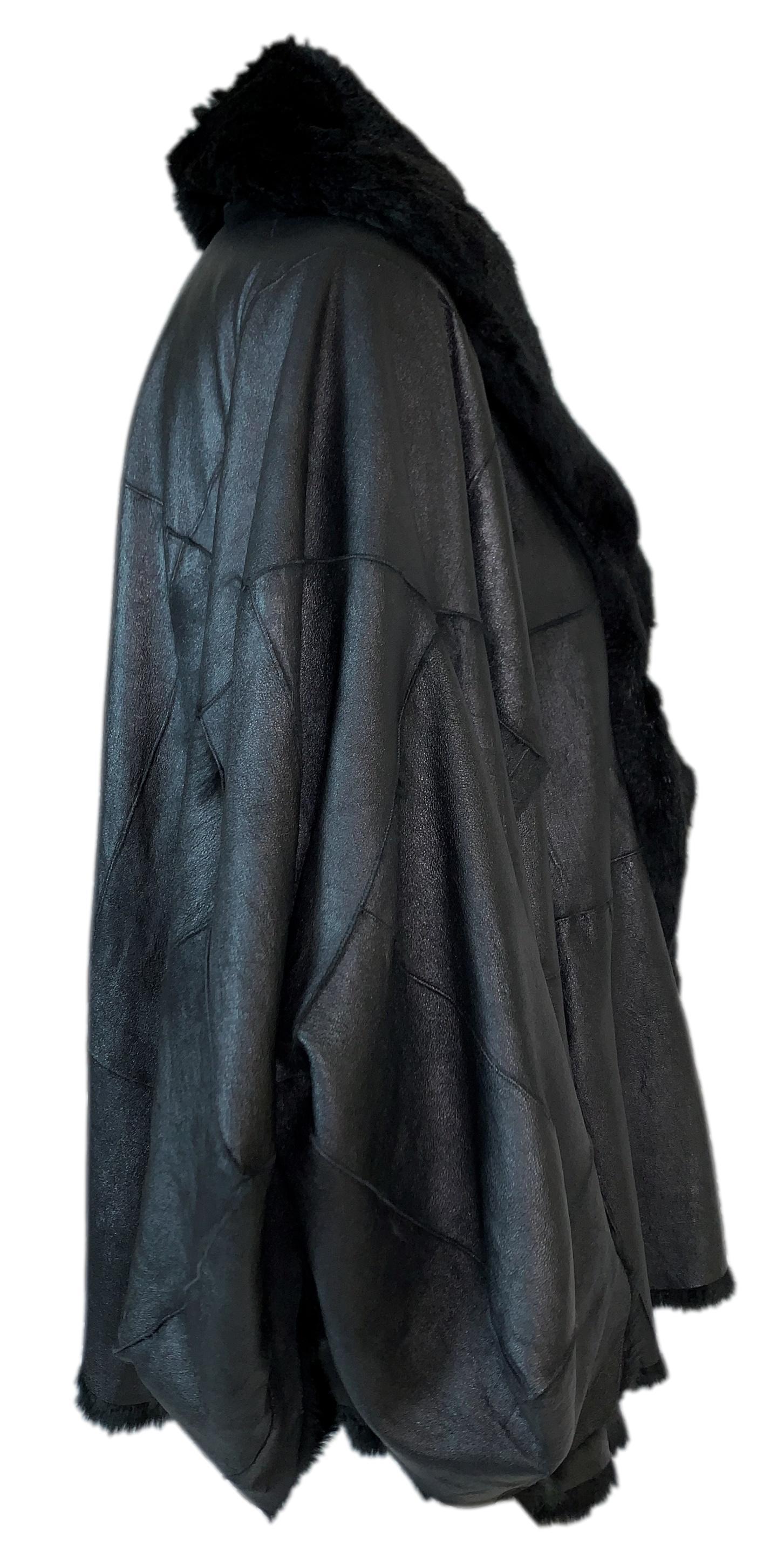 F/W 2003 Christian Dior John Galliano Black Shearling Leather Coat Jacket For Sale 1