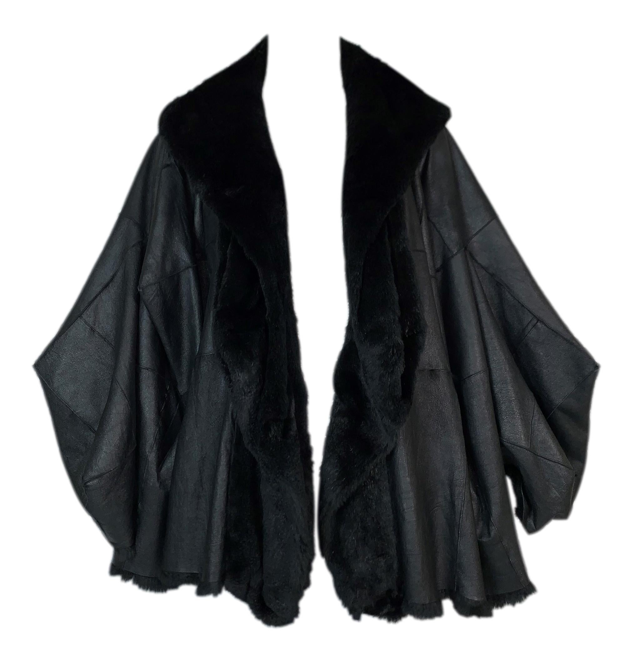F/W 2003 Christian Dior John Galliano Black Shearling Leather Coat Jacket For Sale 2