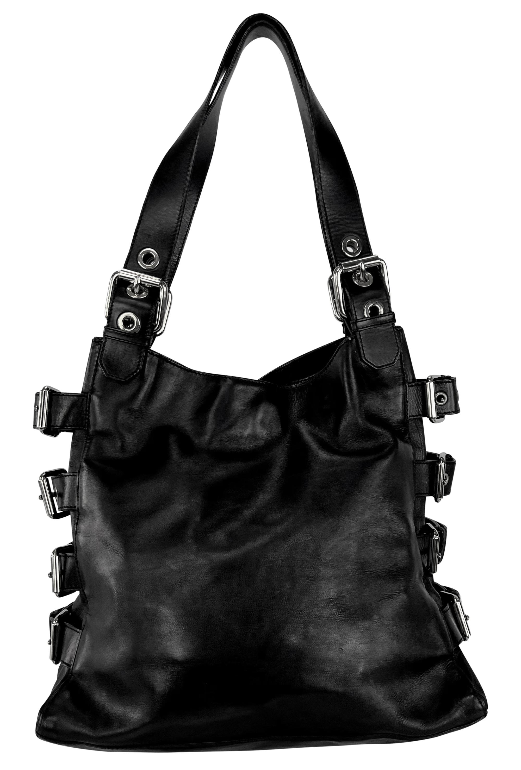F/W 2003 Dolce & Gabbana Ad Black Leather Buckle Adjustable Large Shoulder Bag In Excellent Condition In West Hollywood, CA