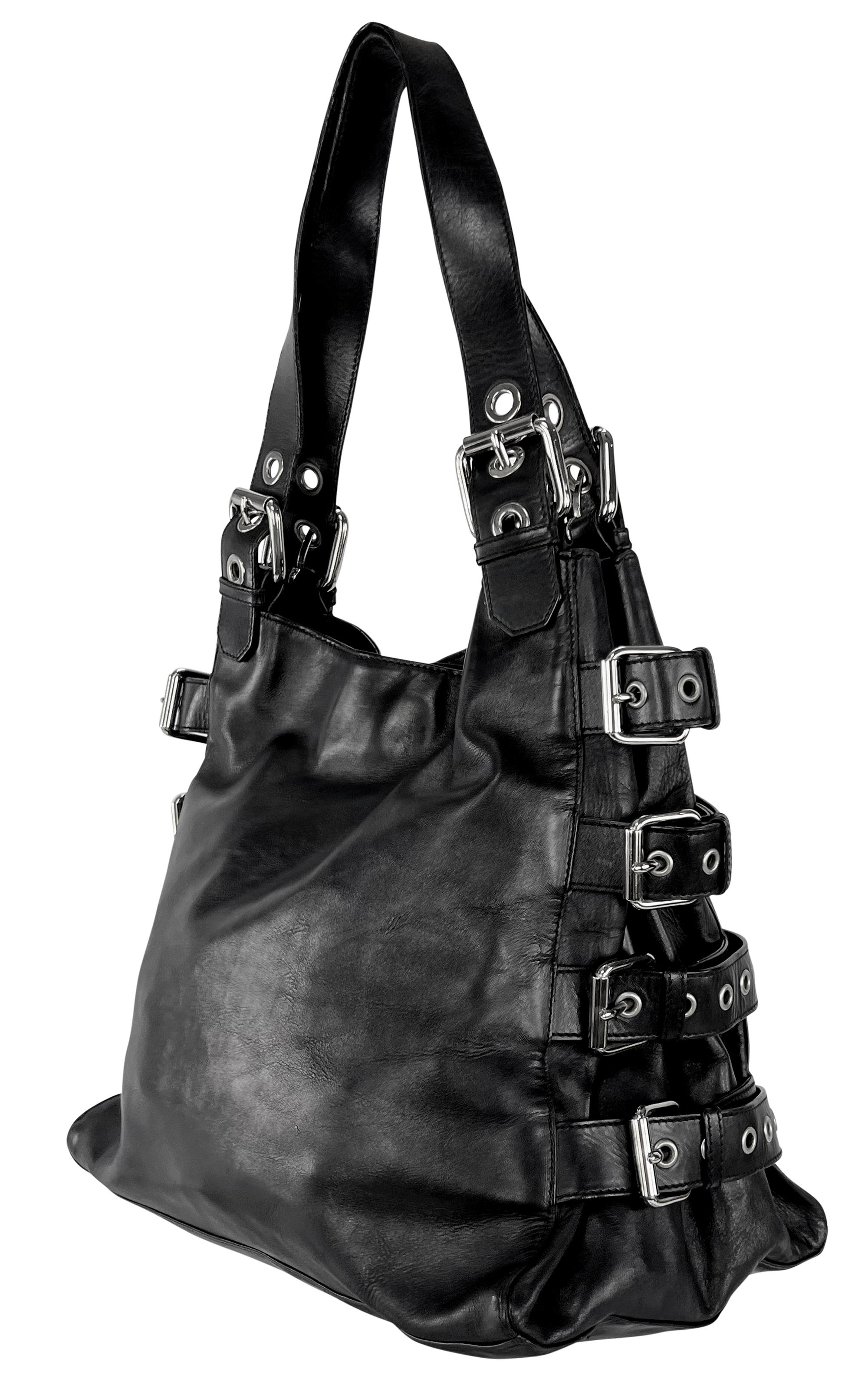 Women's F/W 2003 Dolce & Gabbana Ad Black Leather Buckle Adjustable Large Shoulder Bag