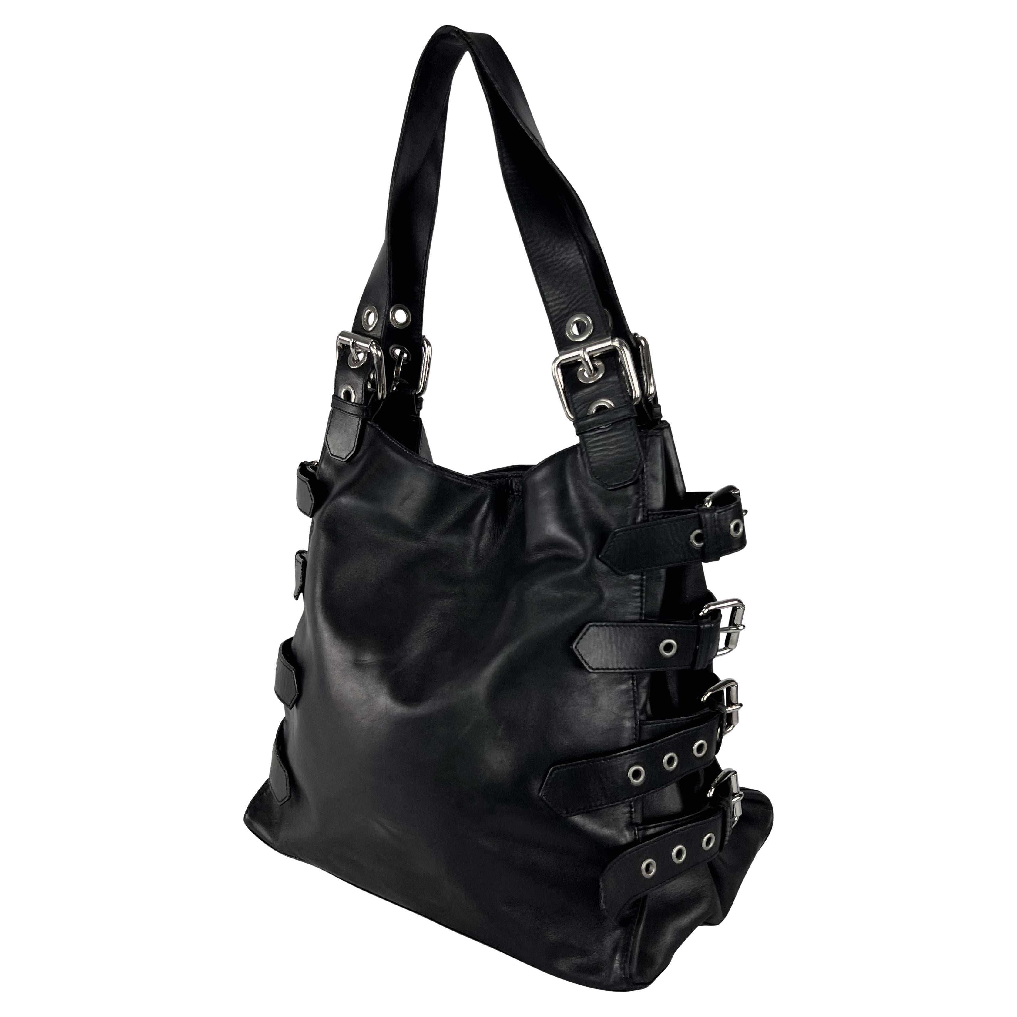 F/W 2003 Dolce & Gabbana Ad Black Leather Buckle Adjustable Large Shoulder Bag 4