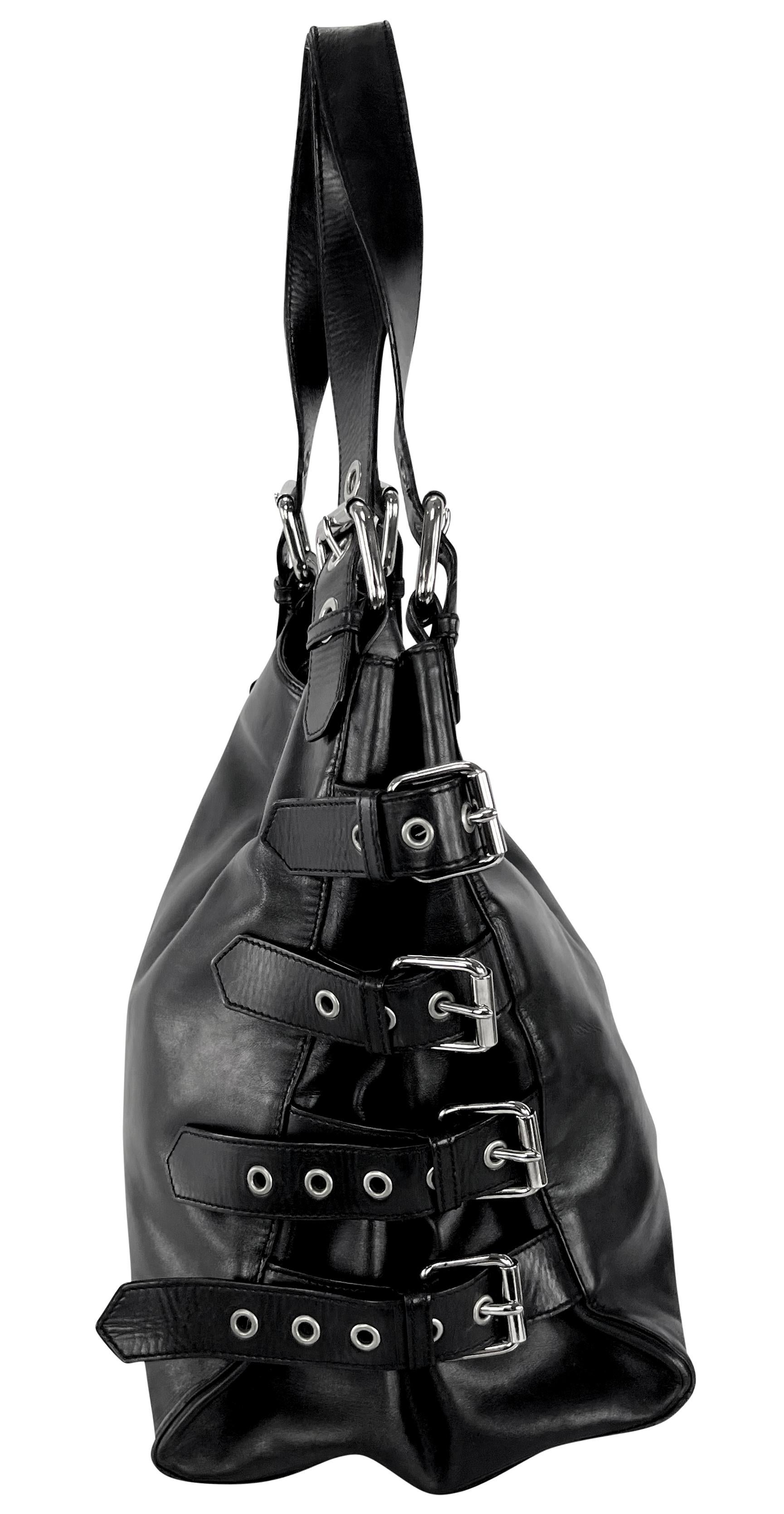 F/W 2003 Dolce & Gabbana Ad Black Leather Buckle Adjustable Large Shoulder Bag 5