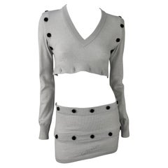 F/W 2003 Dolce & Gabbana Adjustable Button Grey Cropped Sweater Mini Skirt Set