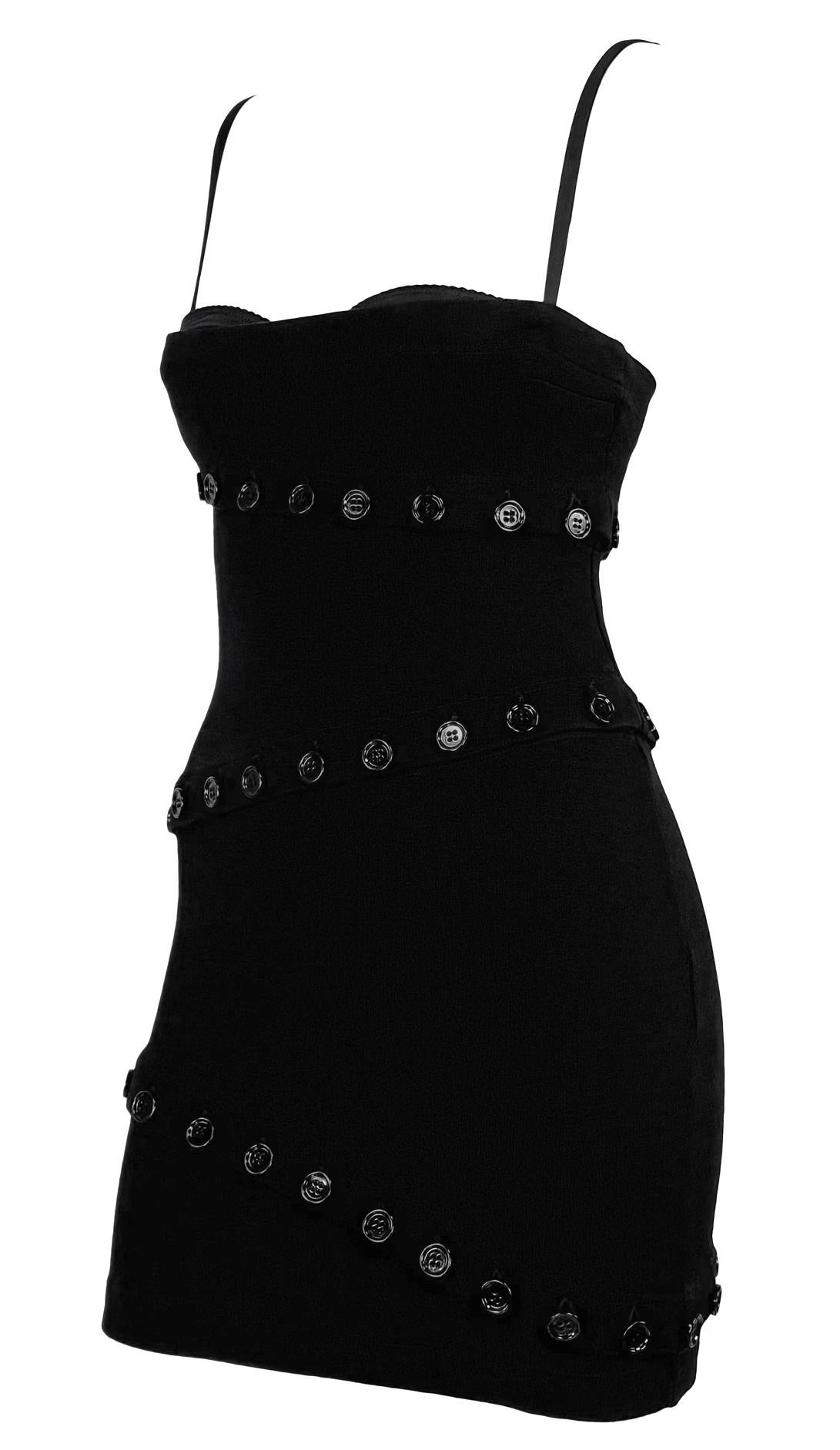 Noir Dolce & Gabbana, mini-robe noire réglable à boutons, automne-hiver 2003 en vente