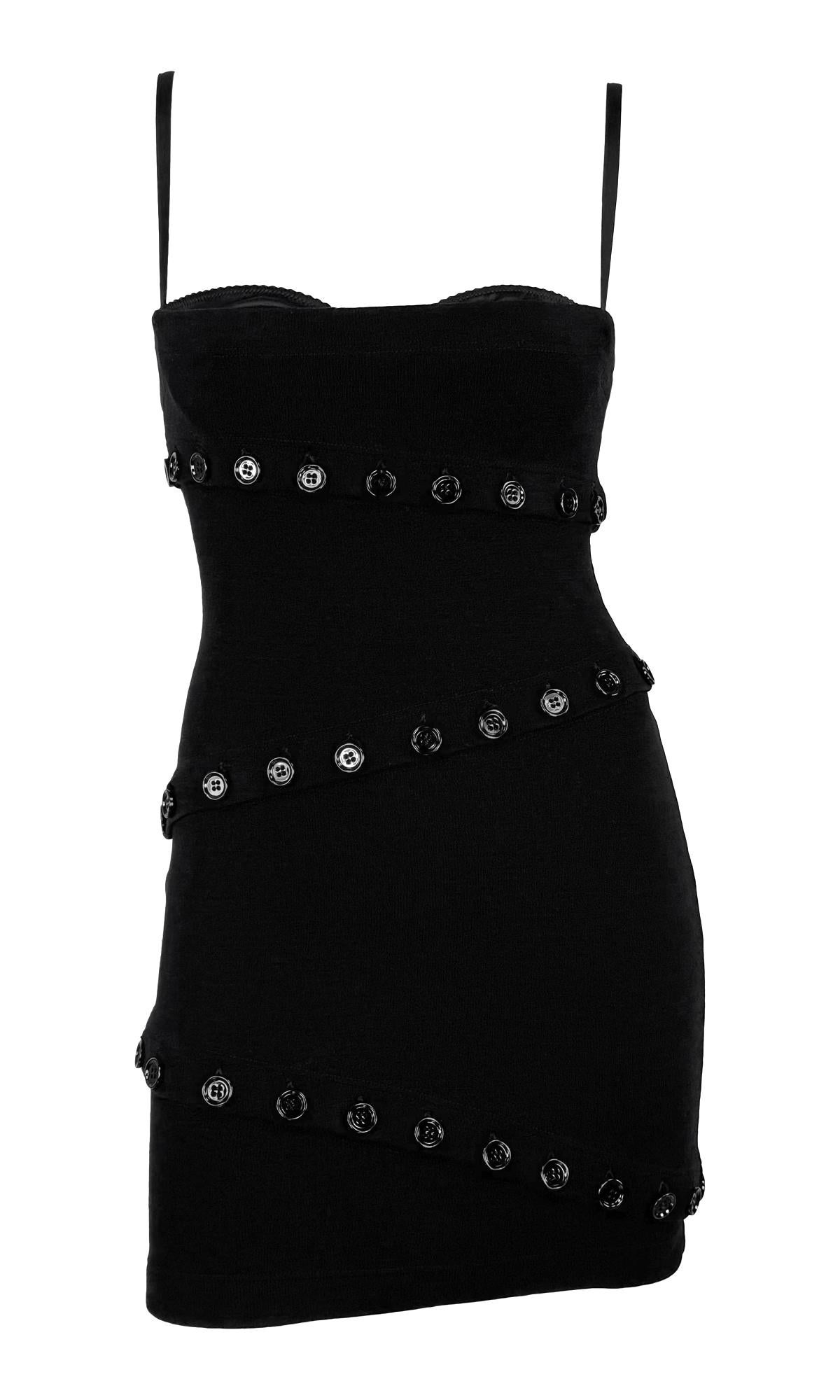 Dolce & Gabbana, mini-robe noire réglable à boutons, automne-hiver 2003 en vente 3