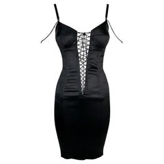 F/W 2003 Dolce & Gabbana Black Plunging Corset Lace Up Mini Dress