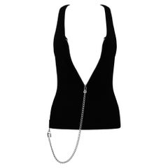 F/W 2003 Dolce & Gabbana Black Ribbed Knit Wool Silver Padlock Chain Tank Top