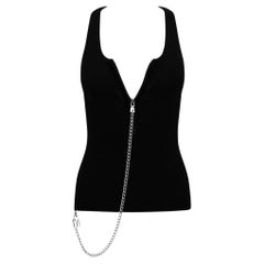 F/W 2003 Dolce & Gabbana Black Ribbed Knit Wool Silver Padlock Chain Tank Top