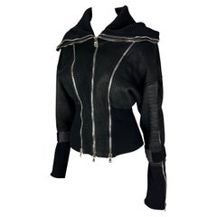 F/W 2003 Dolce & Gabbana Black Shearling Zipper Velcro Strap Jacket