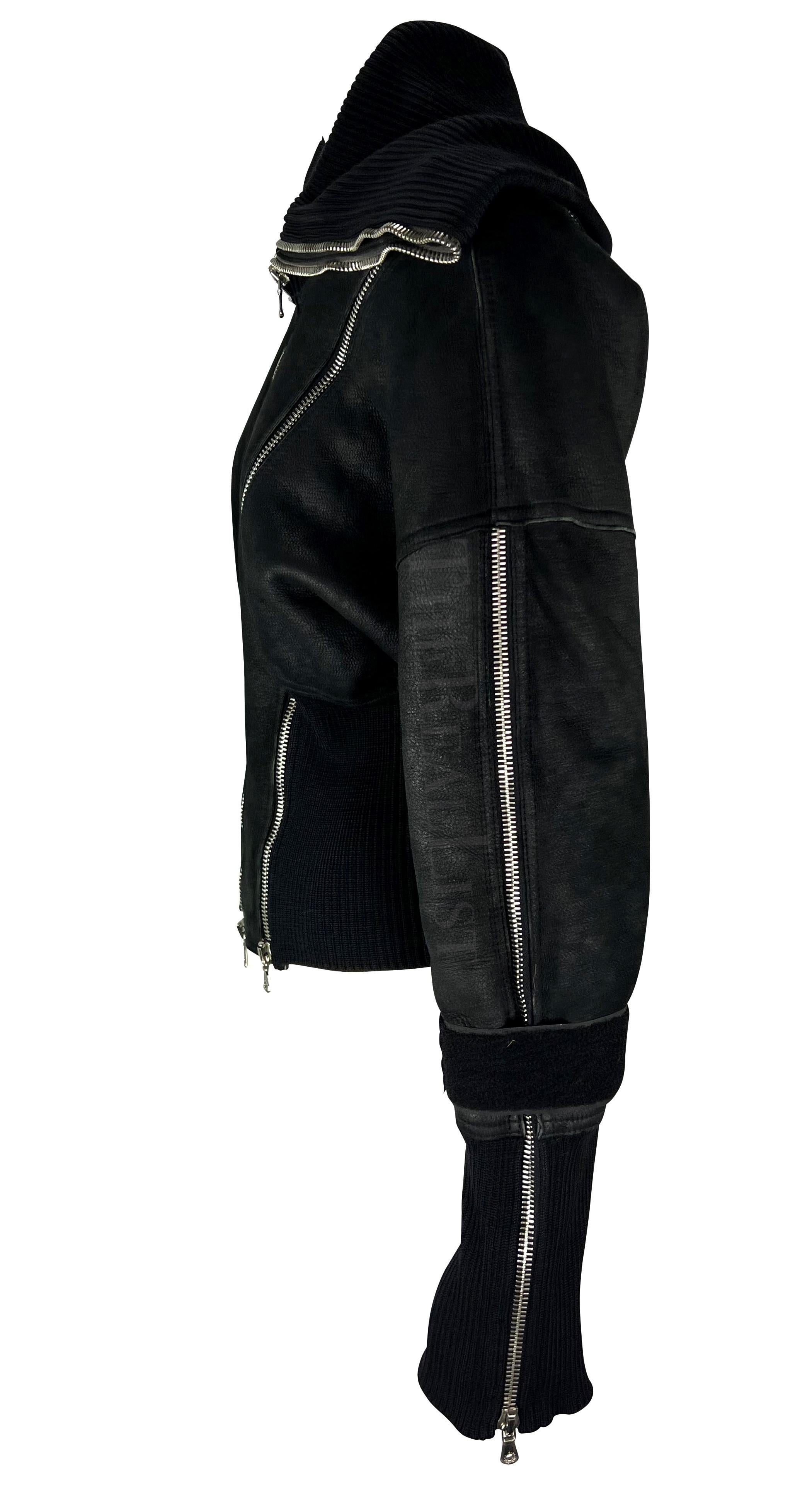 F/W 2003 Dolce & Gabbana Black Shearling Zipper Velcro Strap Jacket In Excellent Condition For Sale In West Hollywood, CA