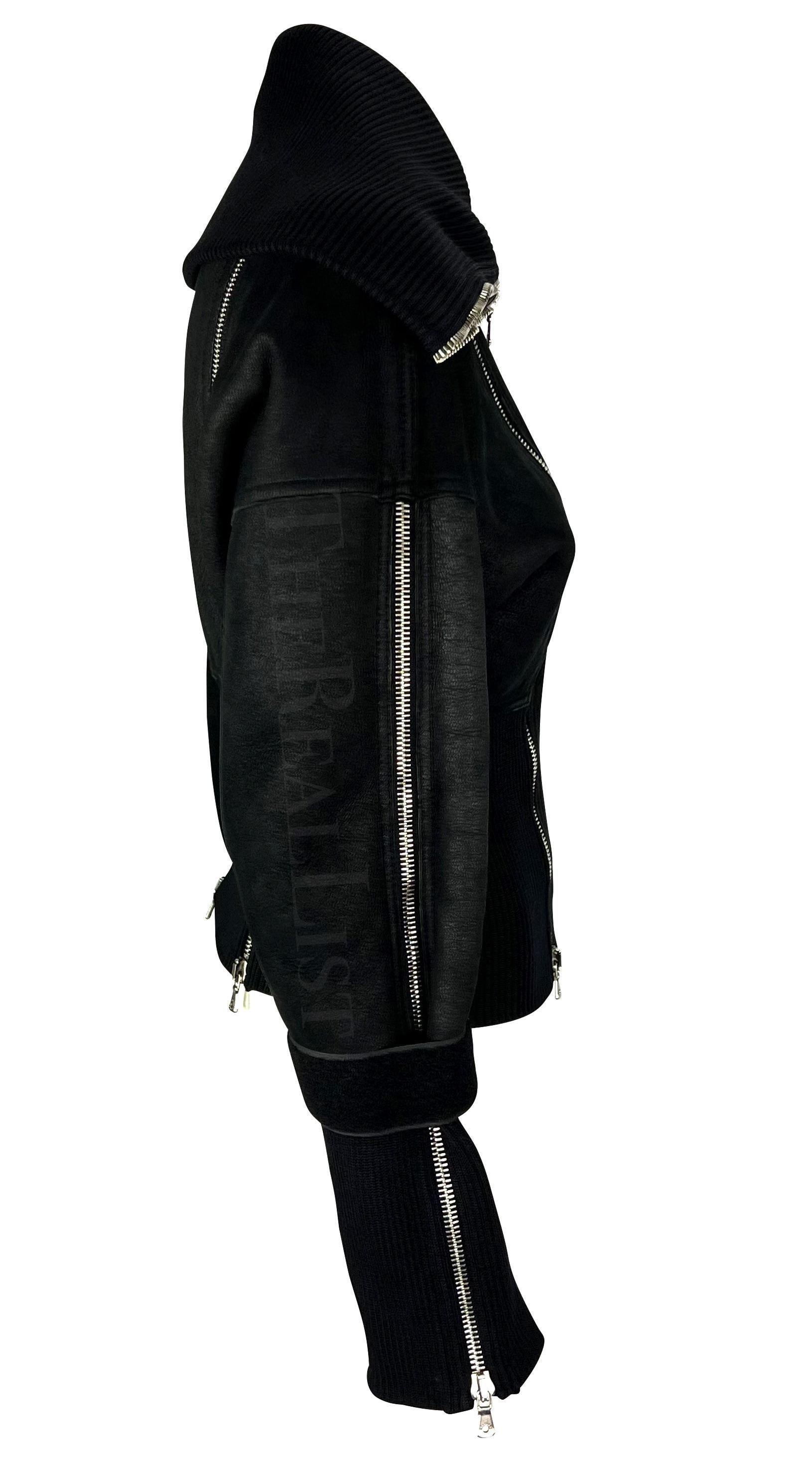 Women's F/W 2003 Dolce & Gabbana Black Shearling Zipper Velcro Strap Jacket For Sale