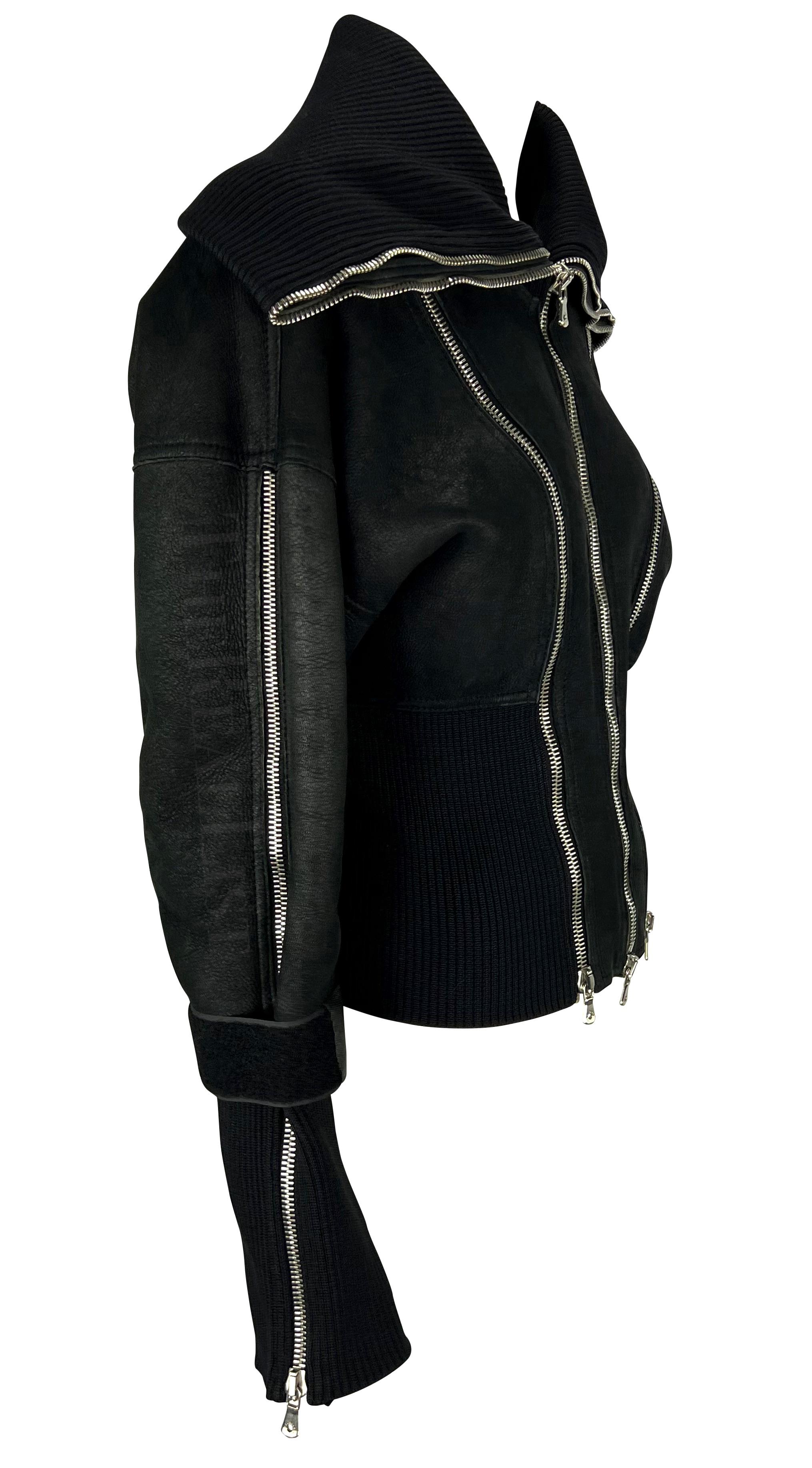 F/W 2003 Dolce & Gabbana Black Shearling Zipper Velcro Strap Jacket For Sale 2
